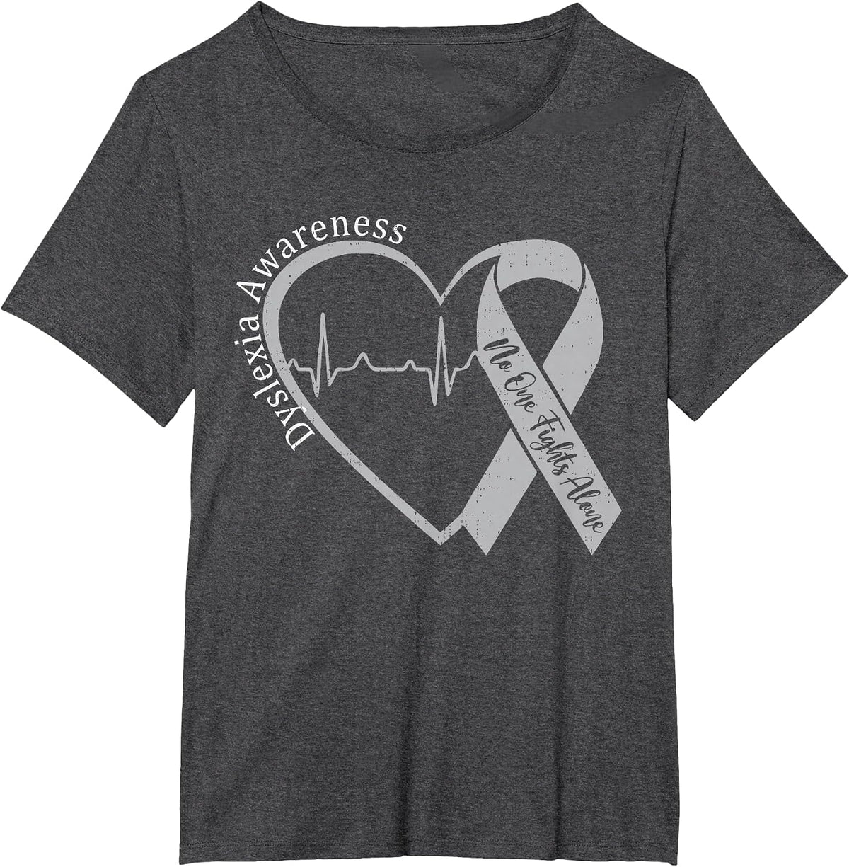 Dyslexia Awareness Heart Ribbon Silver Specialist Support T-Shirt - Dark Heather Grey