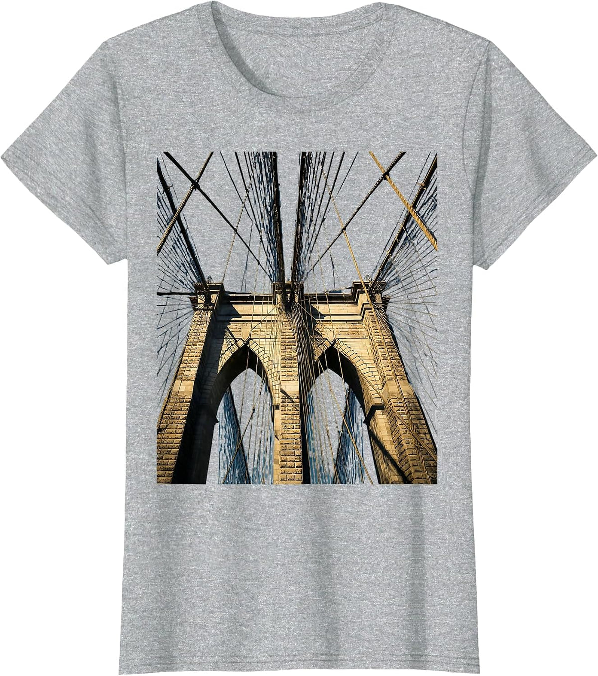 Women's Brooklyn Bridge Low Angle Cable NYC Graphic T-Shirt - Heather Grey