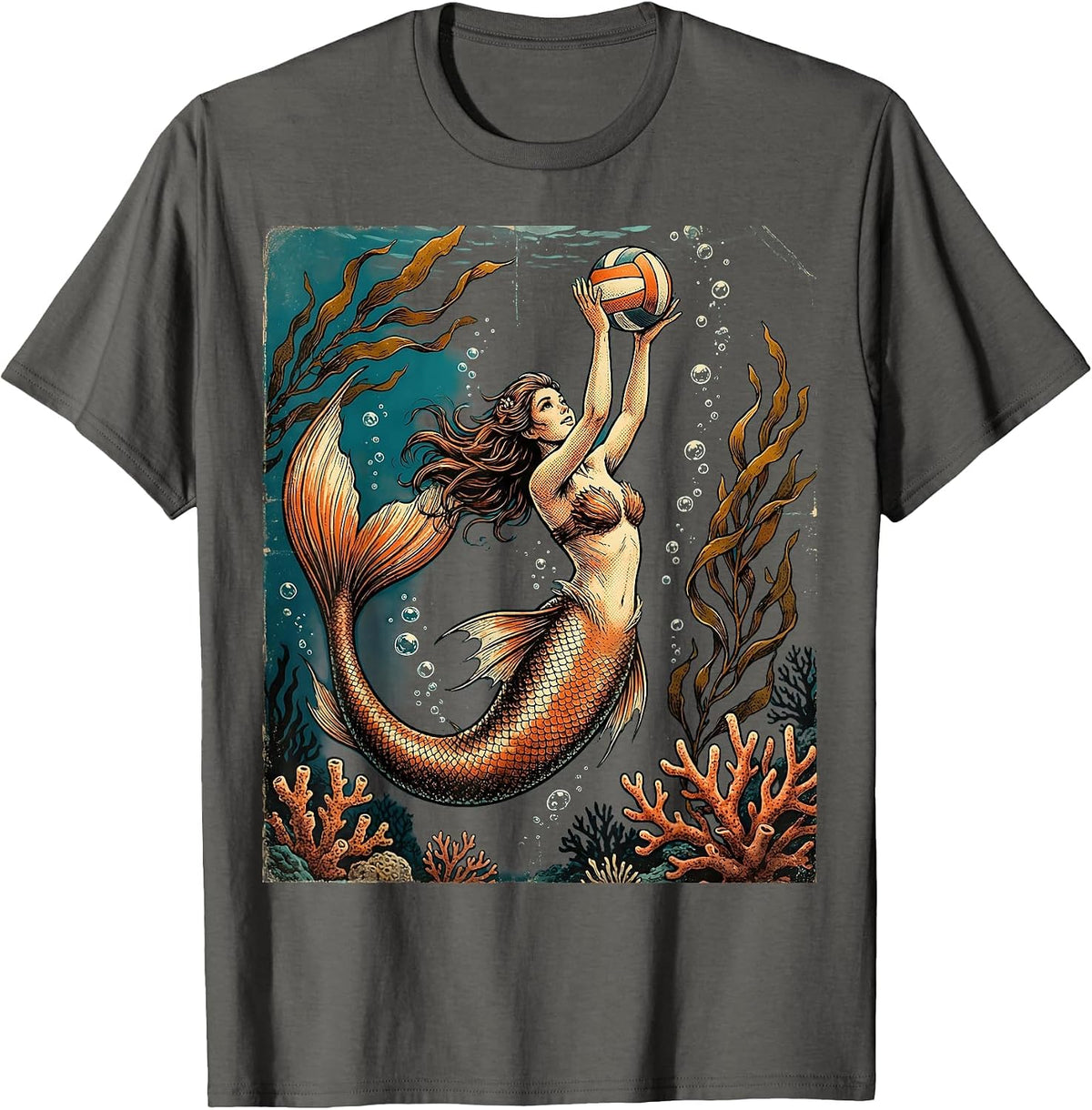 Mermaid Volleyball Player Underwater Art T-Shirt - Asphalt Grey