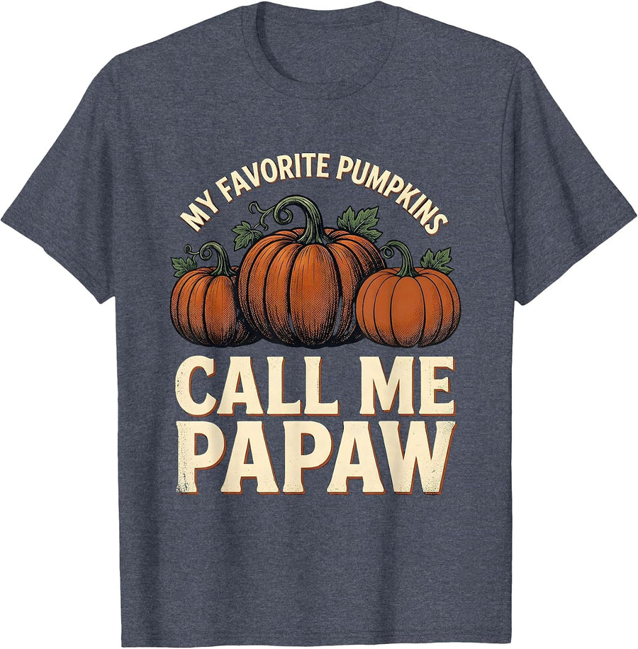 My Favorite Pumpkins Call Me Papaw Vintage Funny Grandparent T-Shirt - Heather Blue