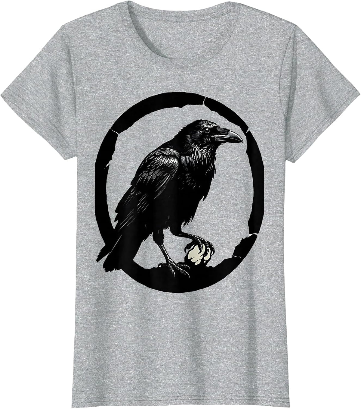 Black Raven Silhouette Dark Humor Gothic Bird Lover T-Shirt - Heather Grey