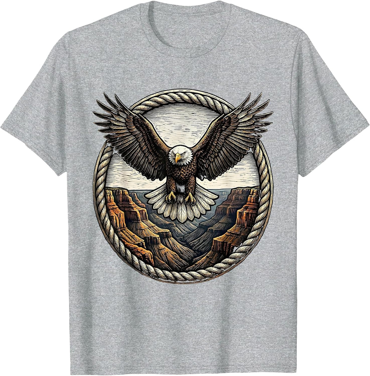 Men's Bald Eagle Soaring Over Canyon Cliffs T-Shirt - Heather Grey