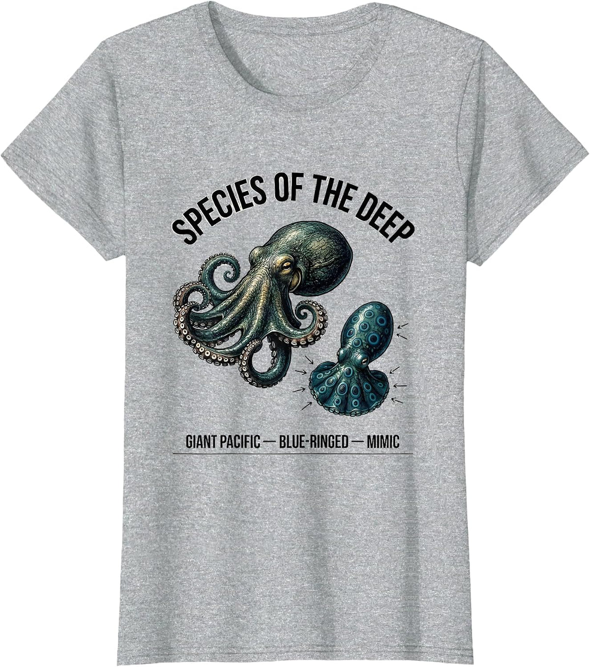 Species Of The Deep — Giant Pacific, Blue-Ringed, Mimic T-Shirt - Heather Grey