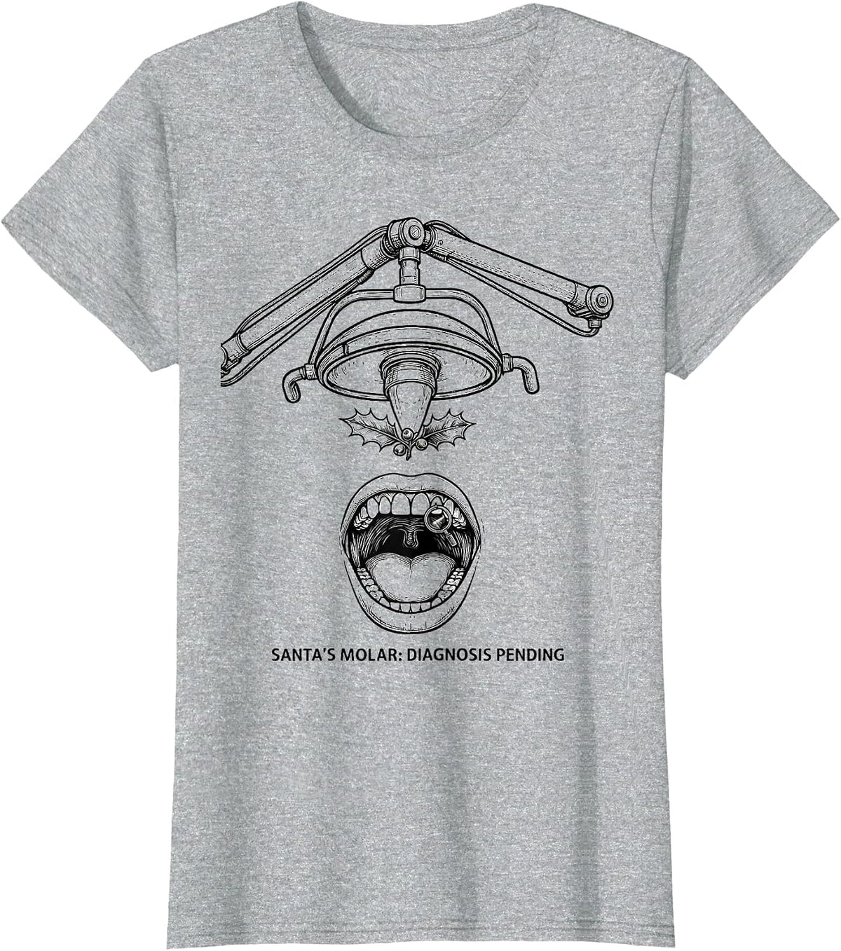Santa's Molar Diagnosis Pending Funny Dentist Christmas T-Shirt - Heather Grey