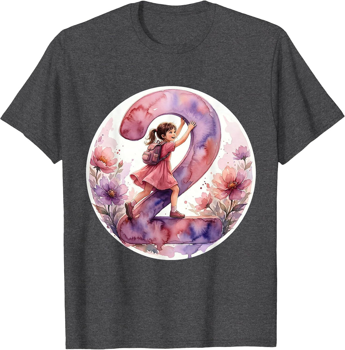 First Day of Second Grade Climbing Number Two T-Shirt - Dark Heather Grey