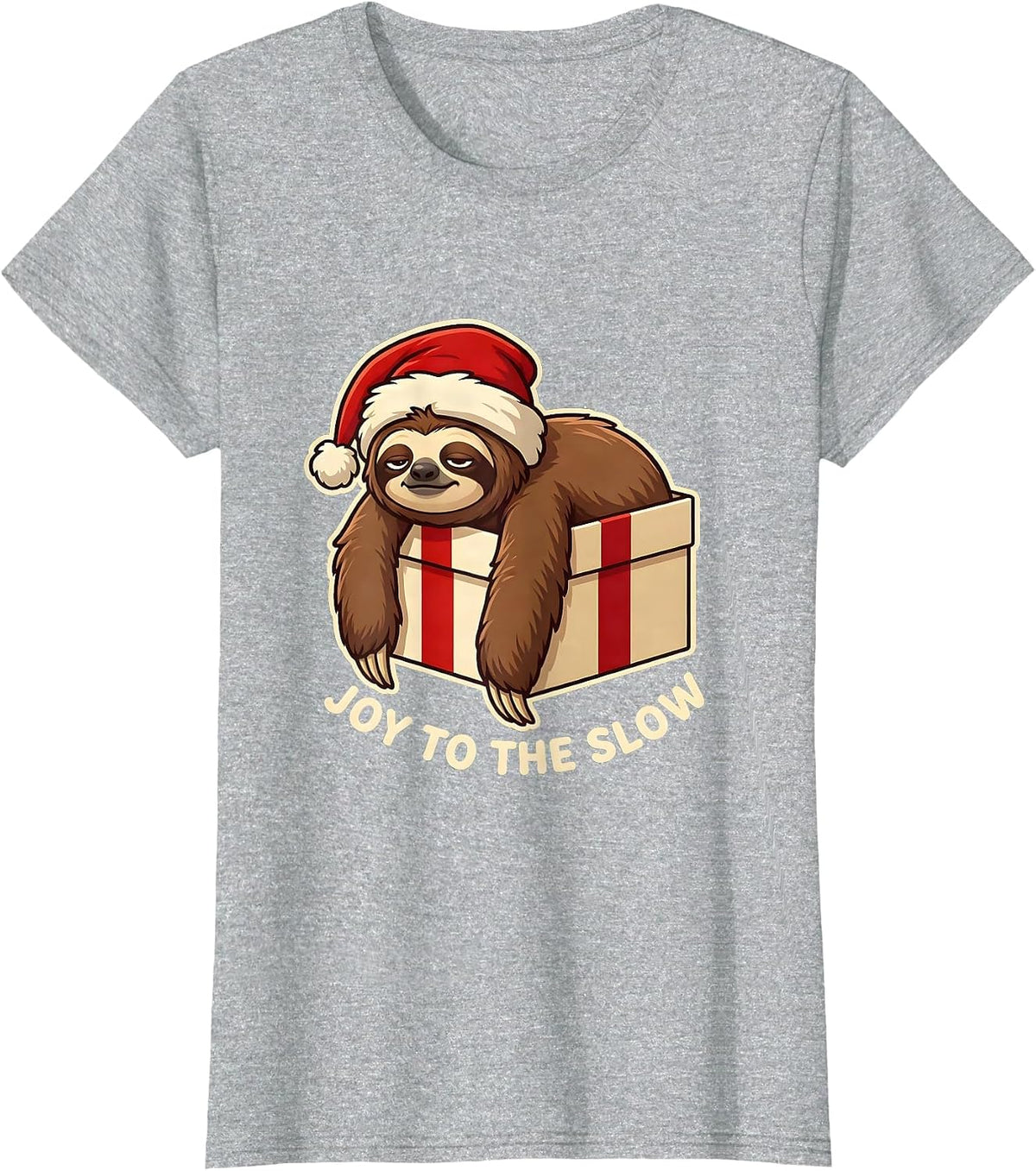Women's Joy To The Slow Funny Sloth Lover Ugly Sweater Christmas T-Shirt - Heather Grey