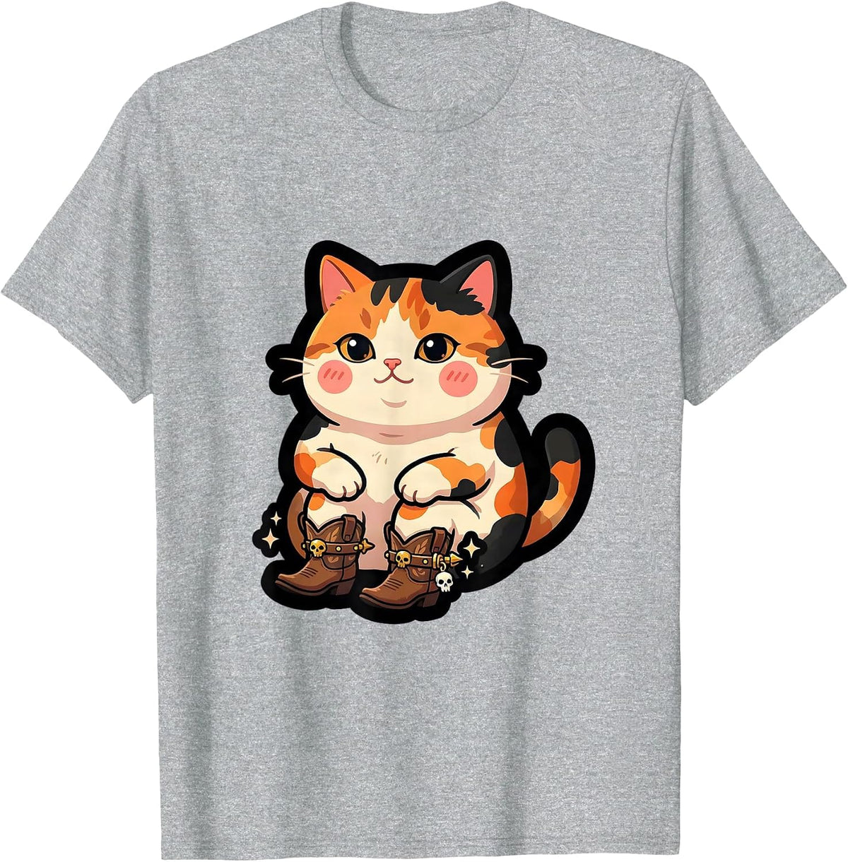 Men's Meowboys Calico Cat Cowboy Boots Spurs Porch T-Shirt - Heather Grey