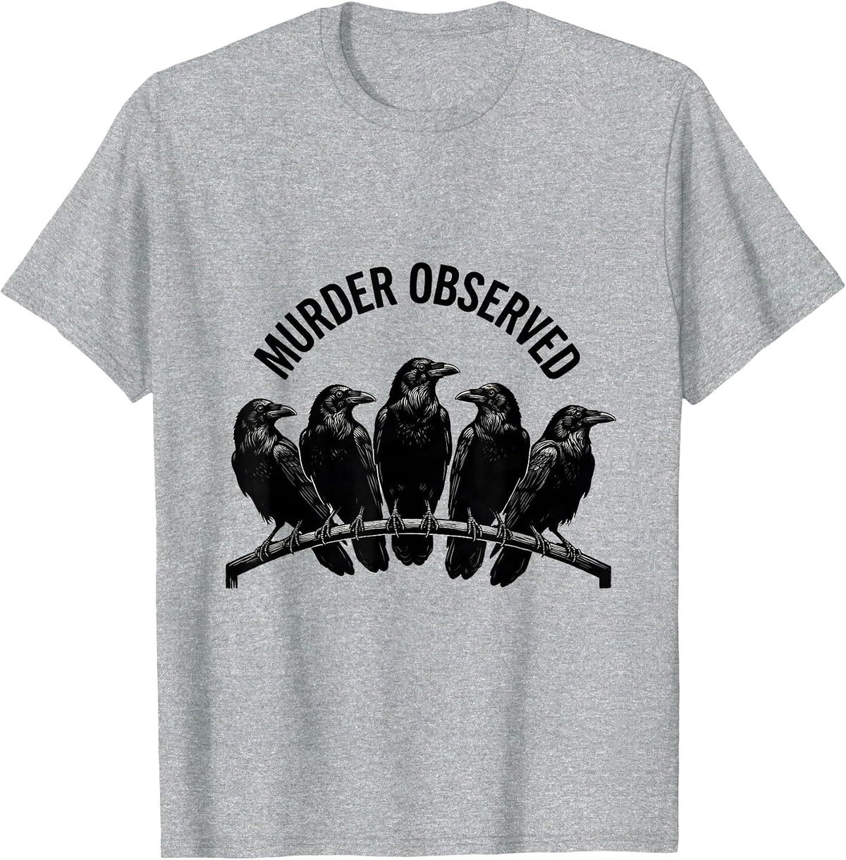 Men's Murder Observed Linocut Crow Raven Dark Humor Gothic Bird T-Shirt - Heather Grey