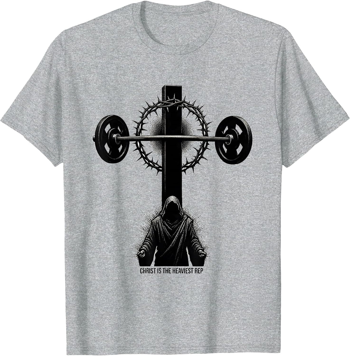 Men's Christ Is The Heaviest Rep Blackwork Dotwork Christian Gym T-Shirt - Heather Grey