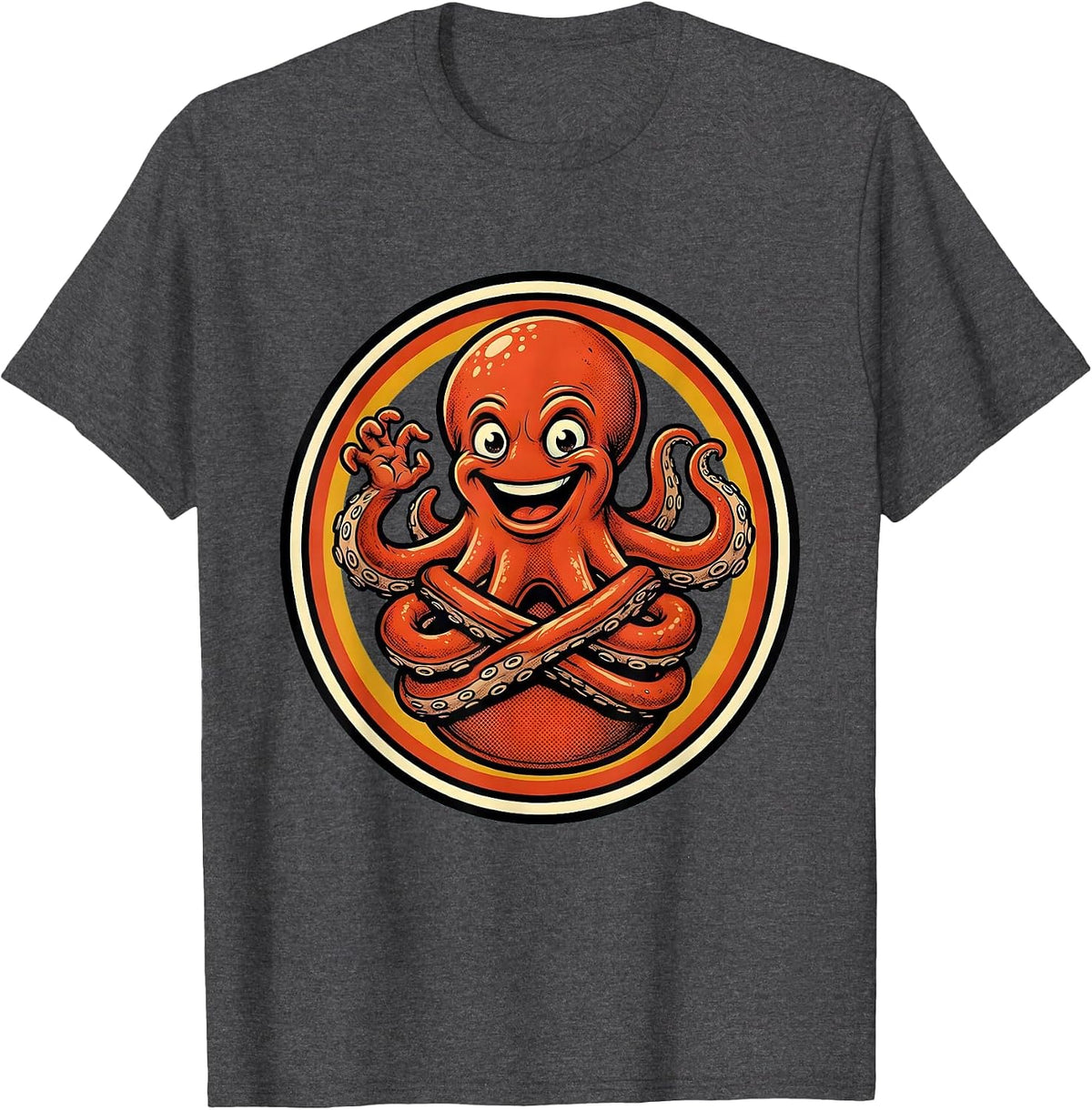Funny Octopus Tangled In Its Own Arms T-Shirt - Dark Heather Grey