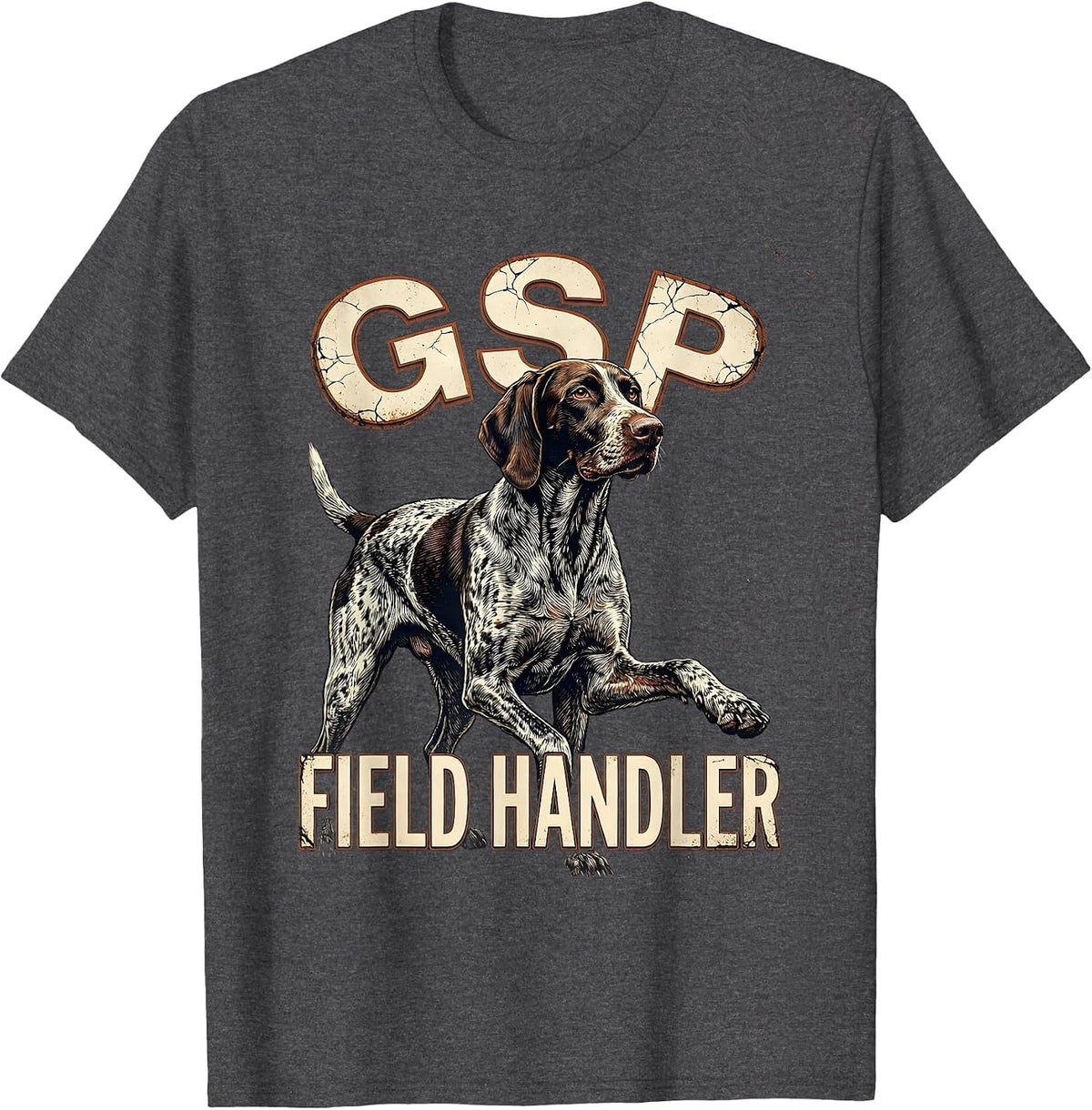 Men's GSP Field Handler Distressed German Shorthaired Pointer Dog T-Shirt - Dark Heather Grey