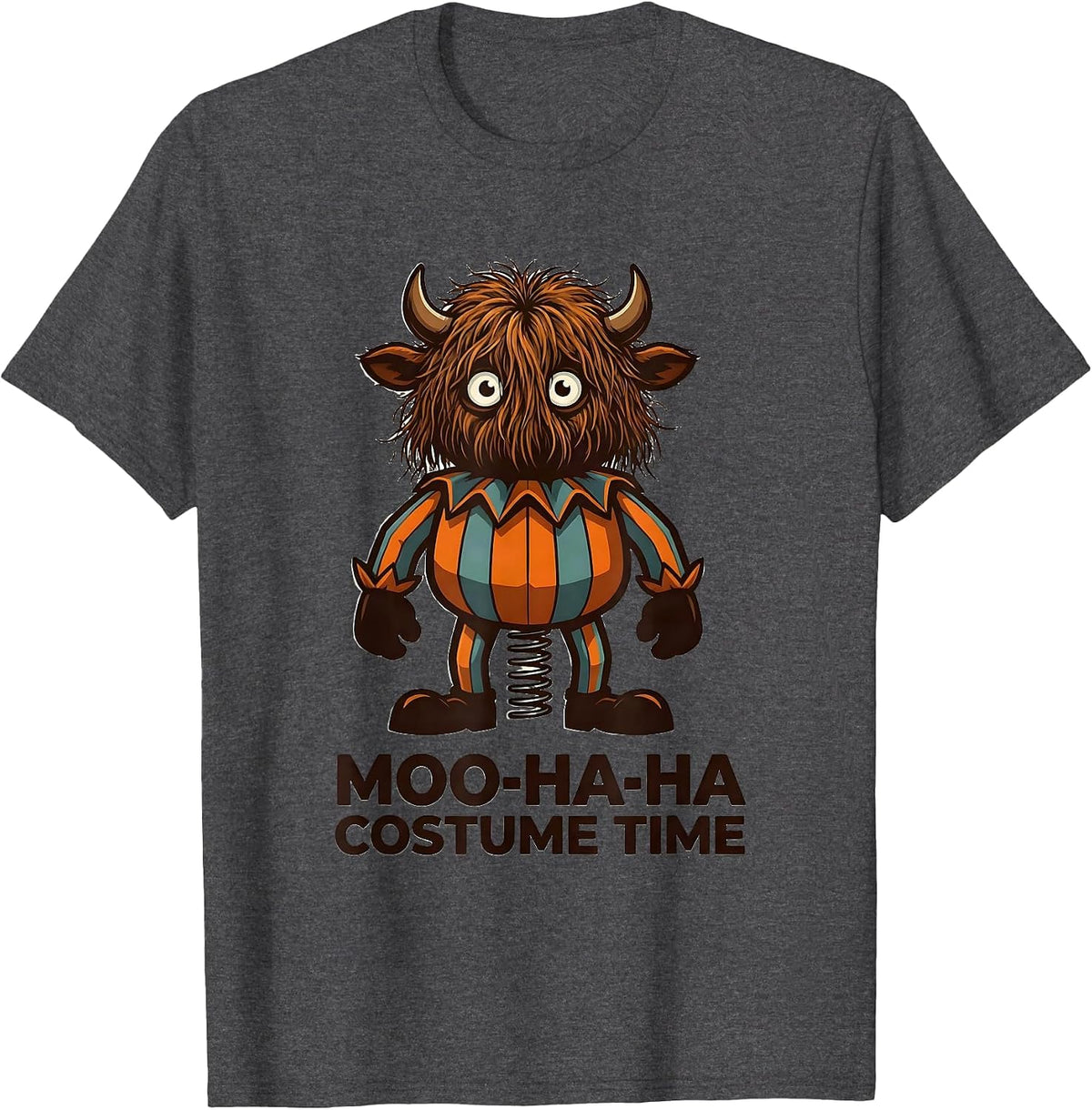 Moo-Ha-Ha Costume Time Funny Highland Cow Halloween Fall T-Shirt - Dark Heather Grey