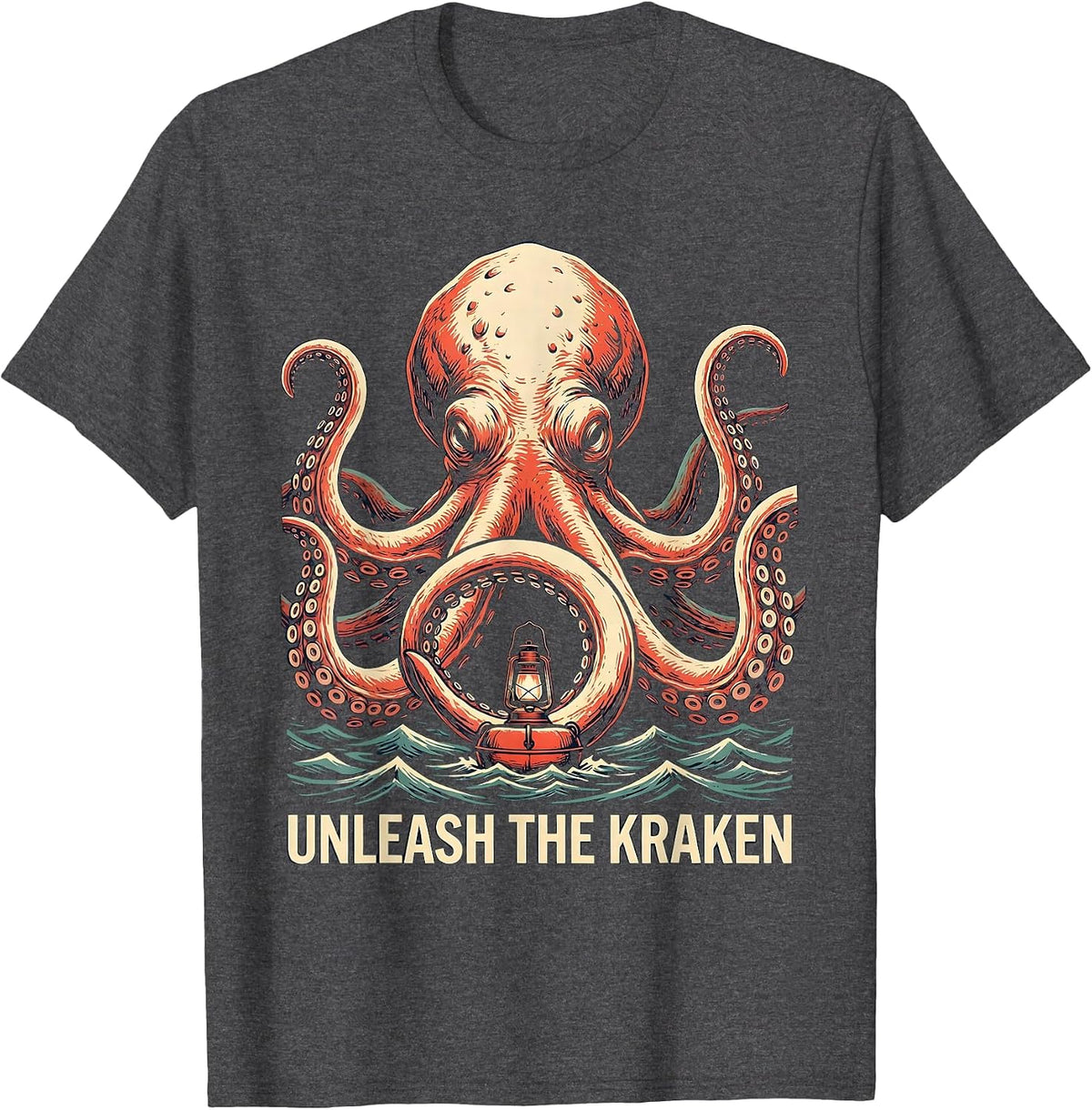 Unleash The Kraken Playful Octopus Sea Monster Ocean Lover T-Shirt - Dark Heather Grey