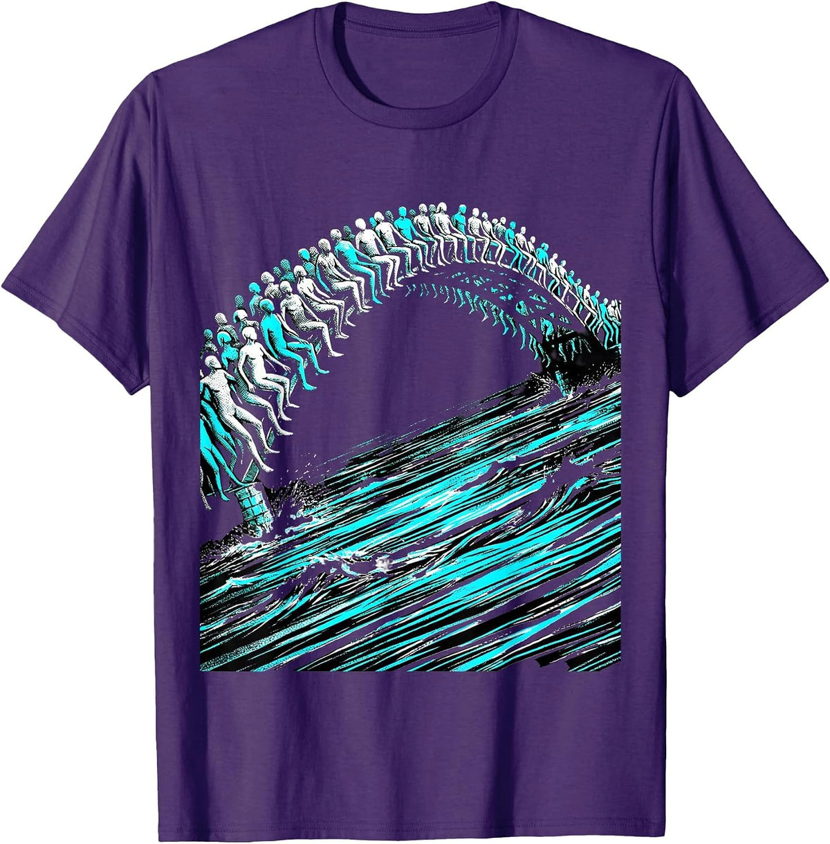 Human Bridge Over Flood Unity Graphic Design T-Shirt - Purple