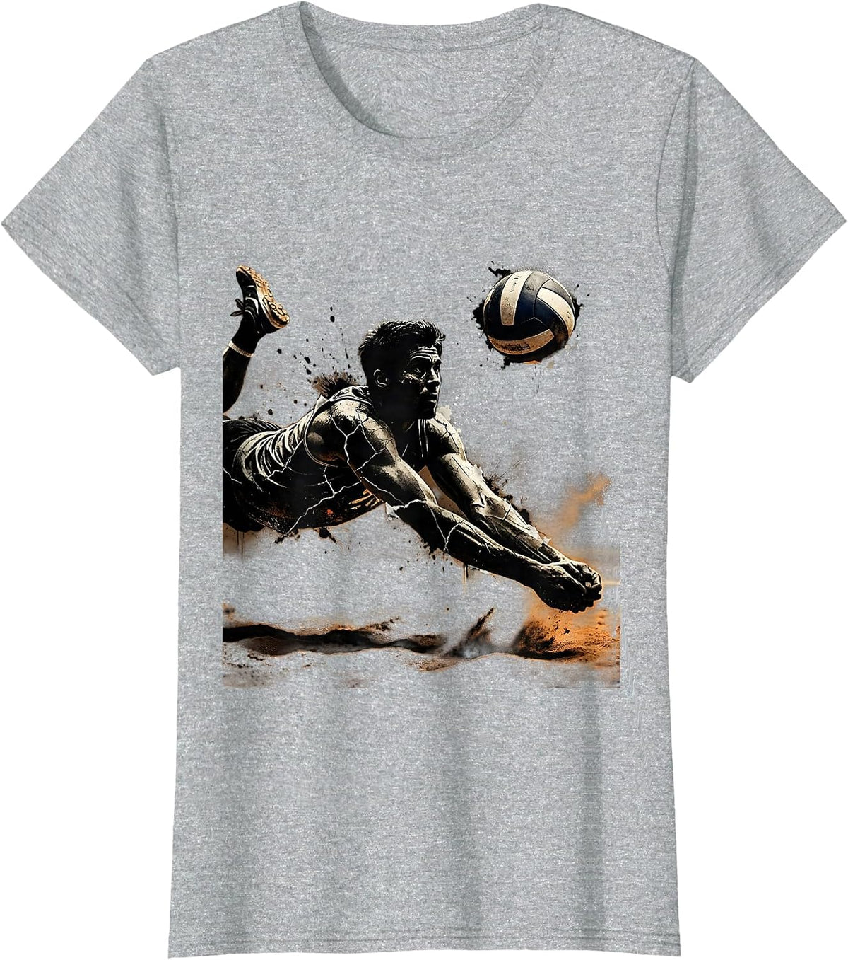 Women's Volleyball Diving Save Graphic Design T-Shirt - Heather Grey