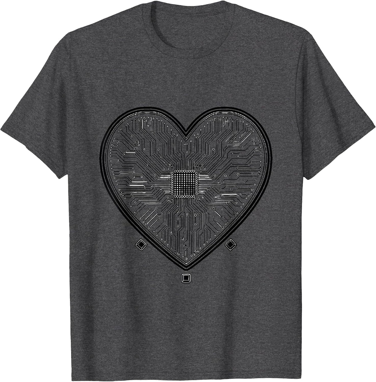 Heart Circuit Board Line Art Nerd Geek Humor T-Shirt - Dark Heather Grey