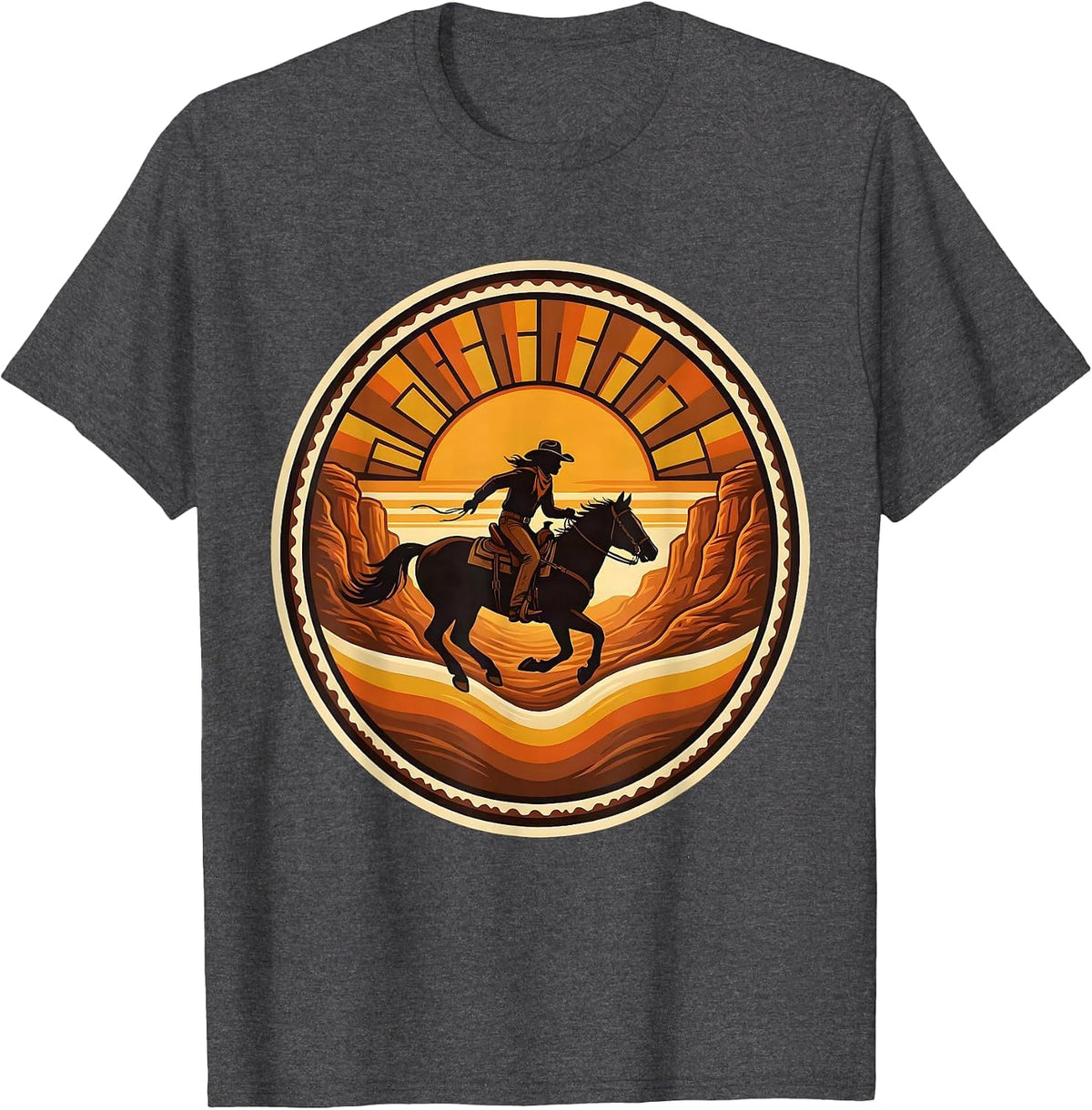 Cowboy Rider Dusty Canyon Horse Illustration T-Shirt - Dark Heather Grey