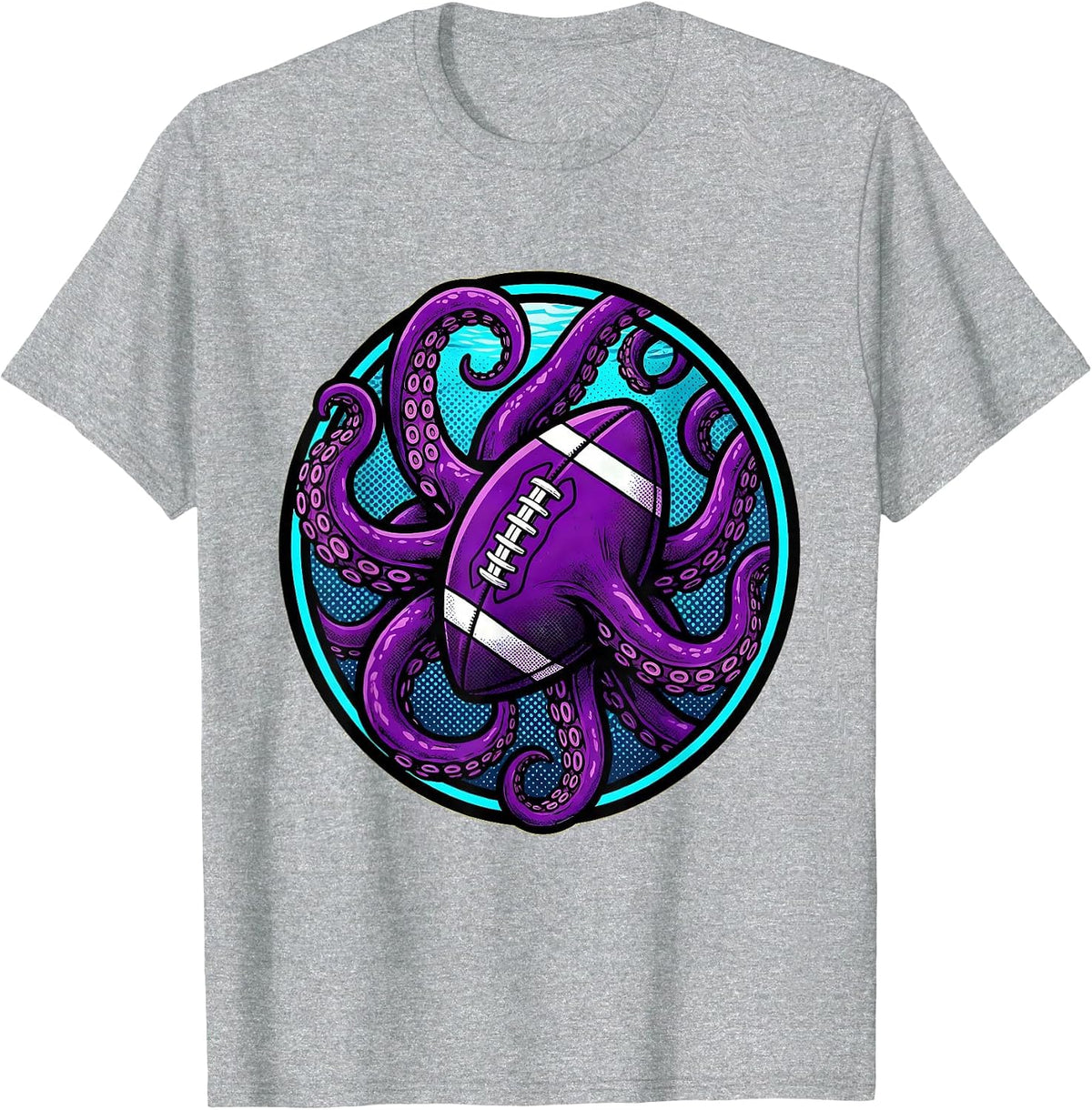 Men's Purple Football Octopus Underwater Art Design T-Shirt - Heather Grey