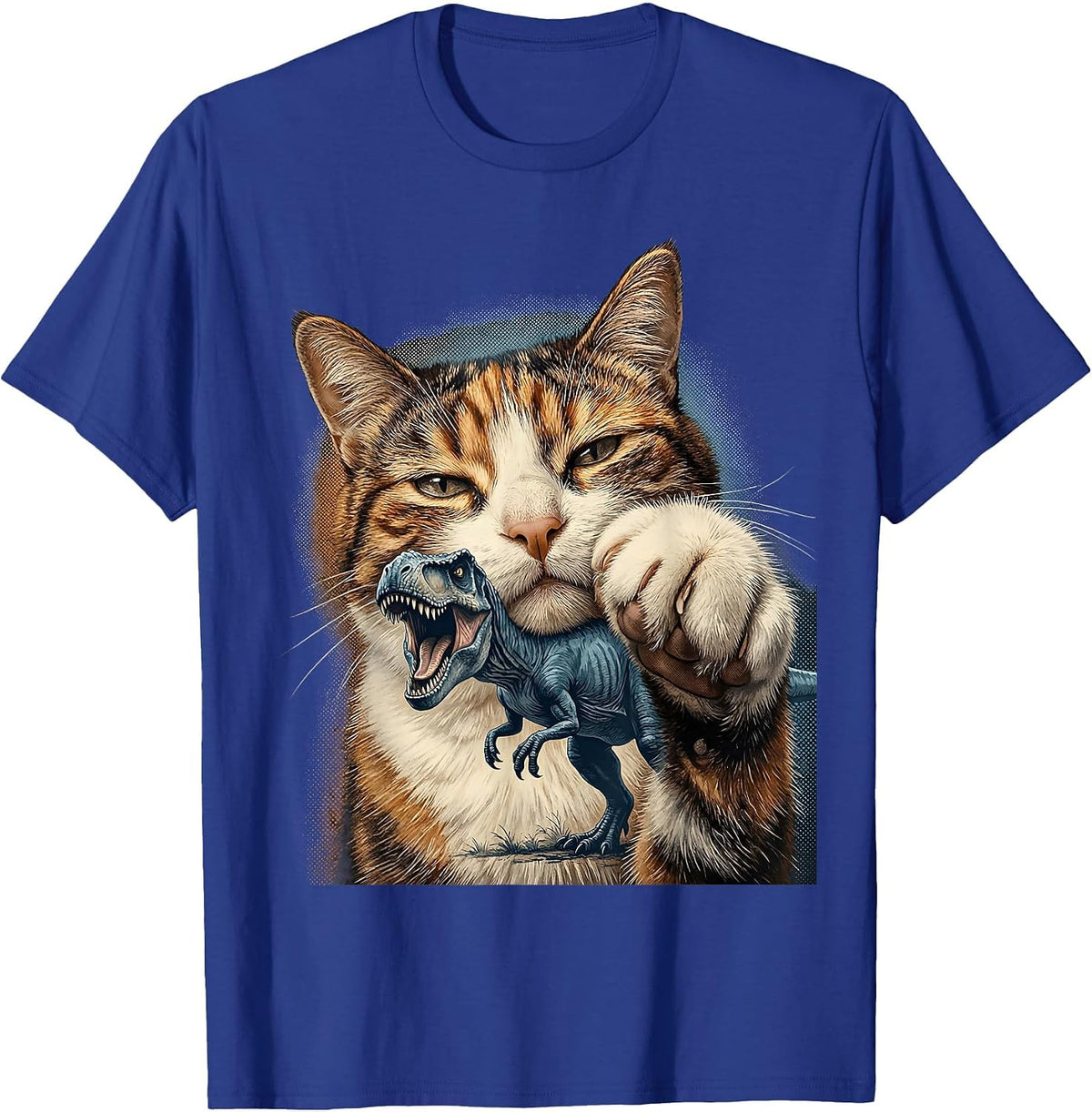 Men's Cat Selfie With T-Rex Dinosaur Funny Meme Cat Lover T-Shirt - Royal Blue