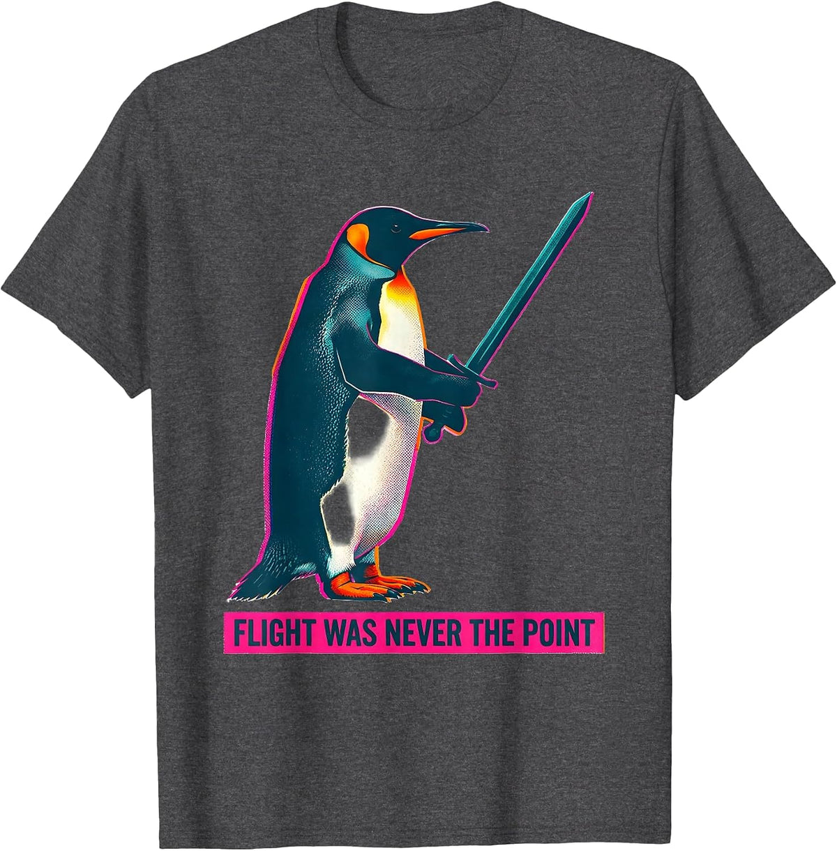 Flight Was Never The Point Risograph Dark Humor Penguin T-Shirt - Dark Heather Grey