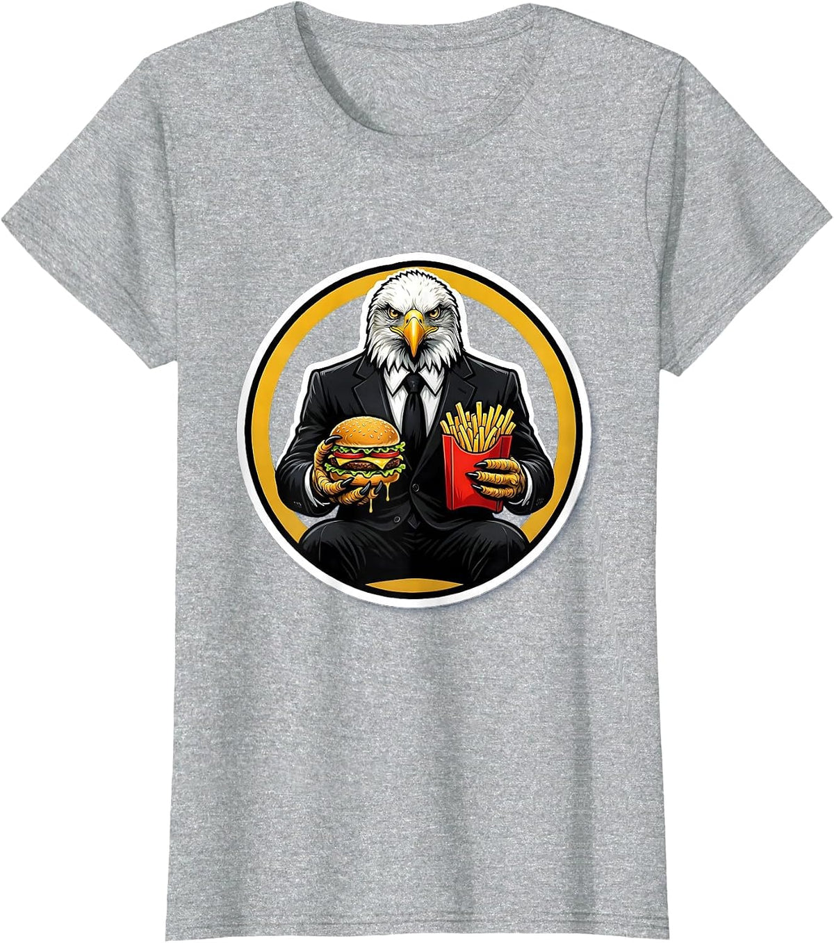 Bald Eagle Fast Food Business Suit Funny Graphic T-Shirt - Heather Grey