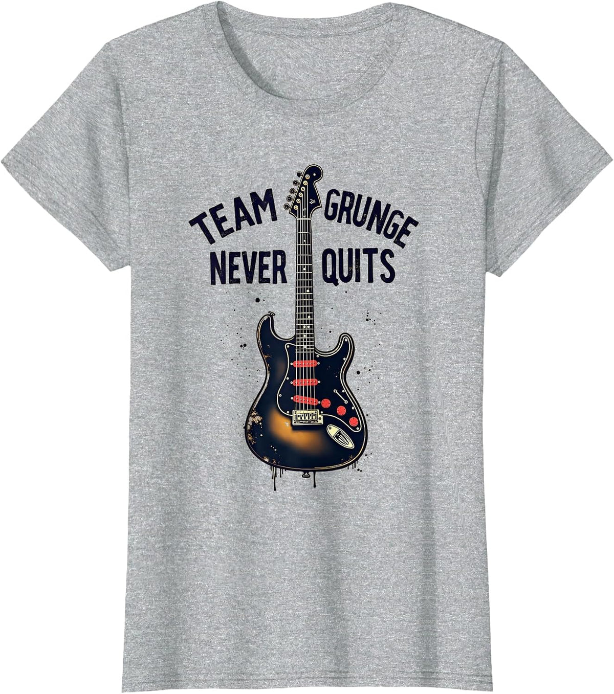 Team Grunge Never Quits Bold Statement Design T-Shirt - Heather Grey