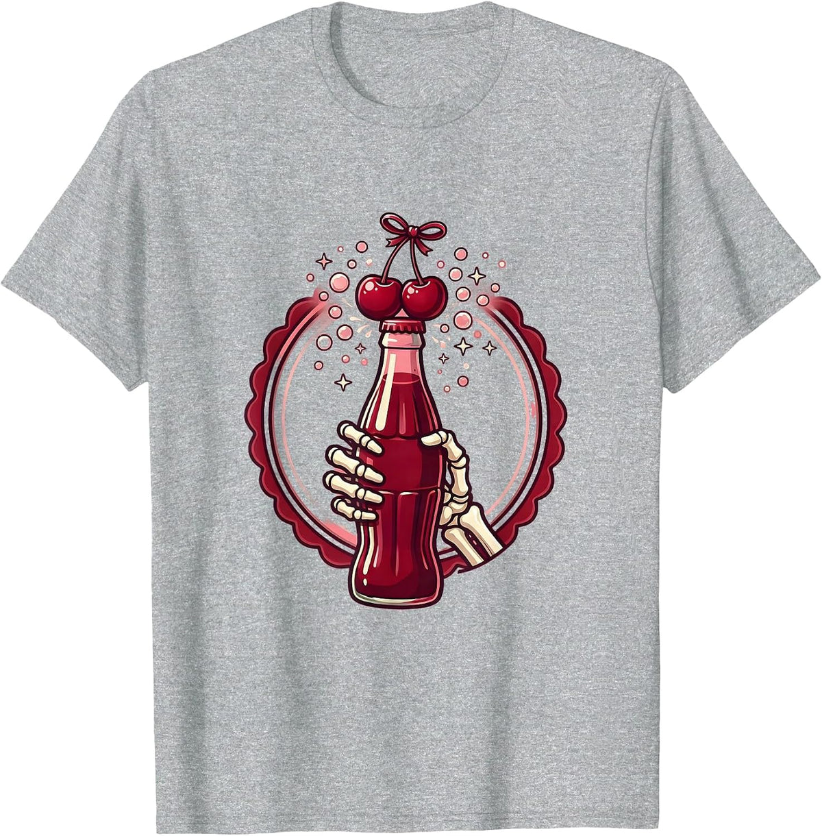Men's Skeletal Hand Gripping Fizzing Soda Bottle T-Shirt - Heather Grey