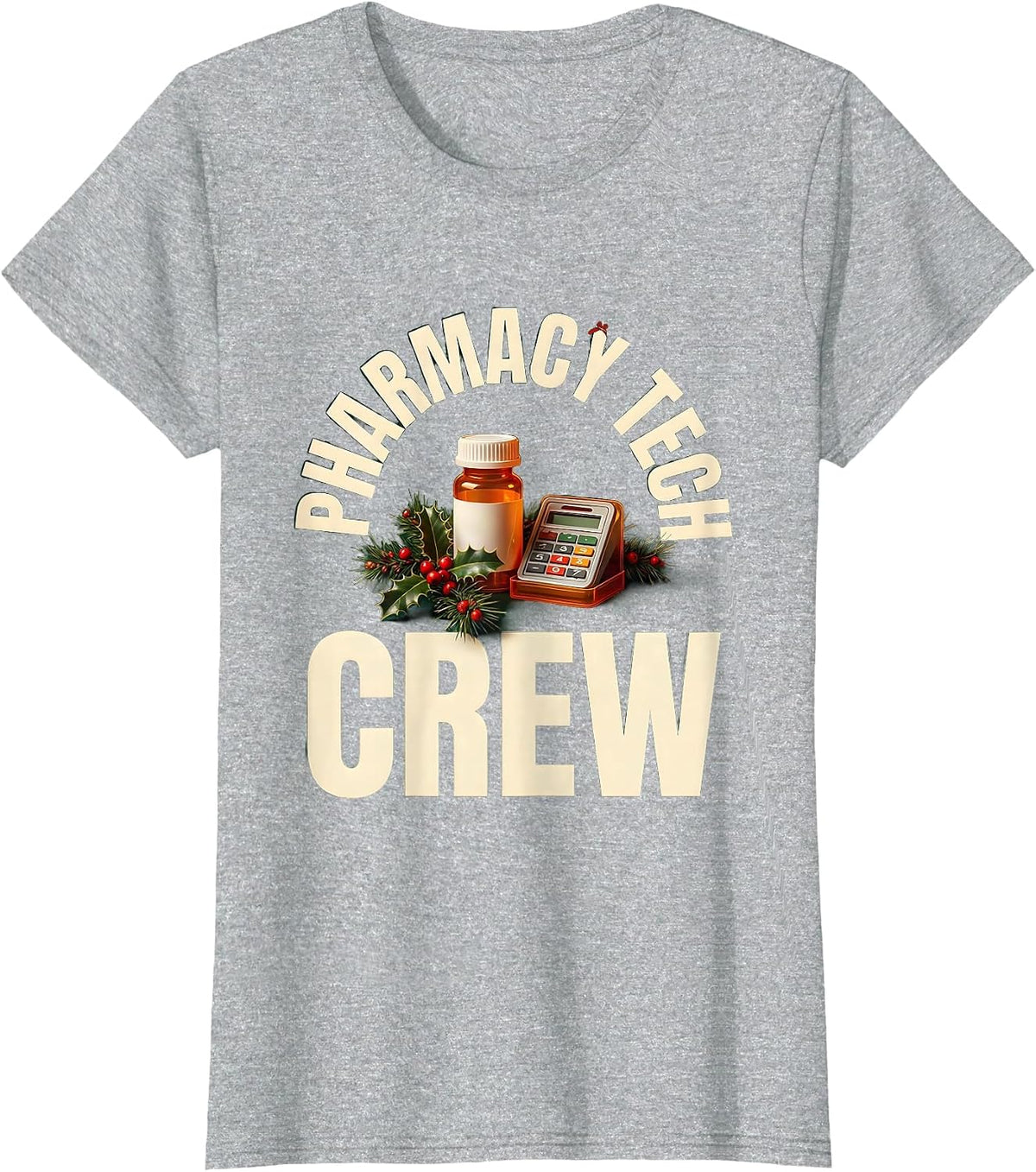 Pharmacy Tech Crew Funny Pharmacy Technician Christmas Squad T-Shirt - Heather Grey