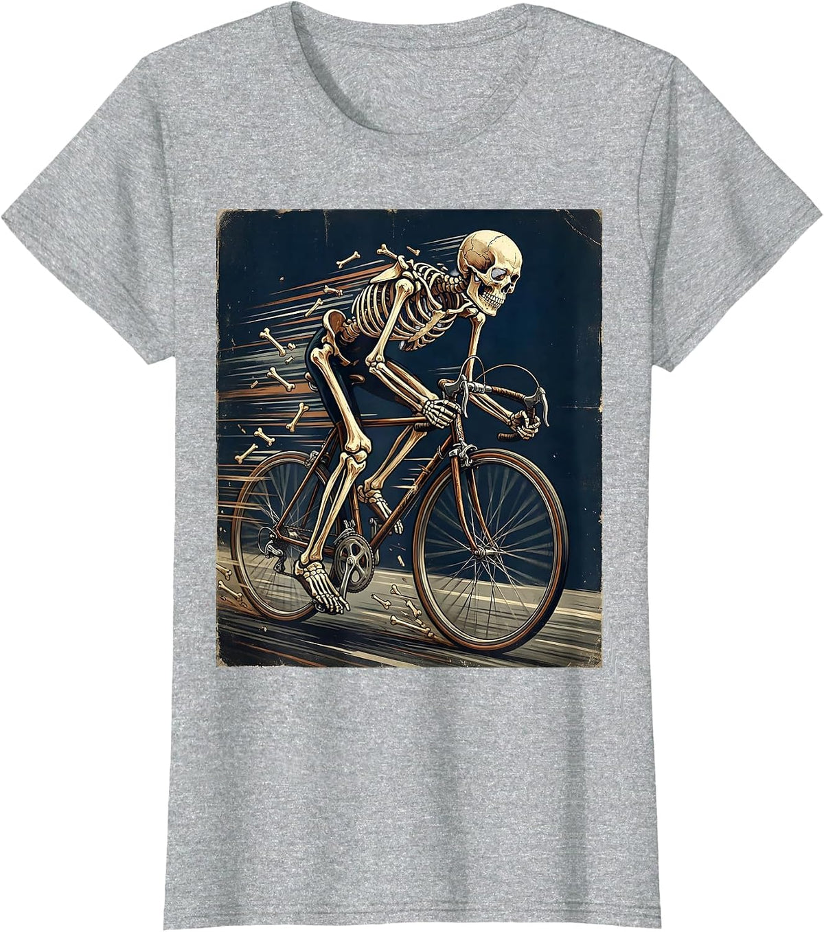 Women's Skeleton Cyclist Racing Full Speed Bike Graphic T-Shirt - Heather Grey