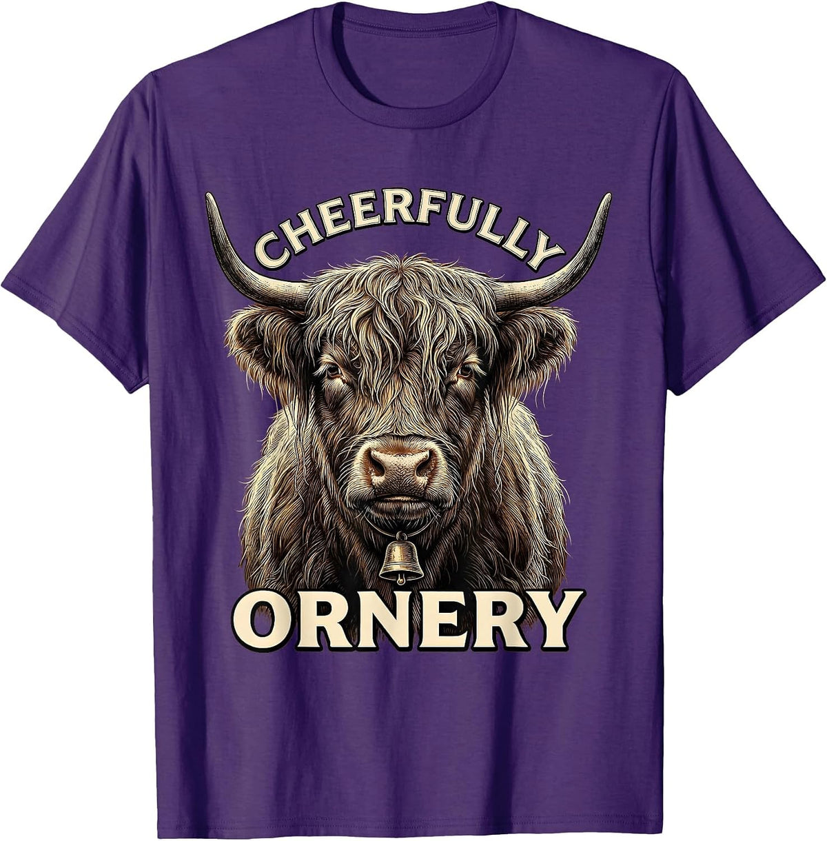 Cheerfully Ornery Crosshatch Highland Cow Funny Cute Animal T-Shirt - Purple