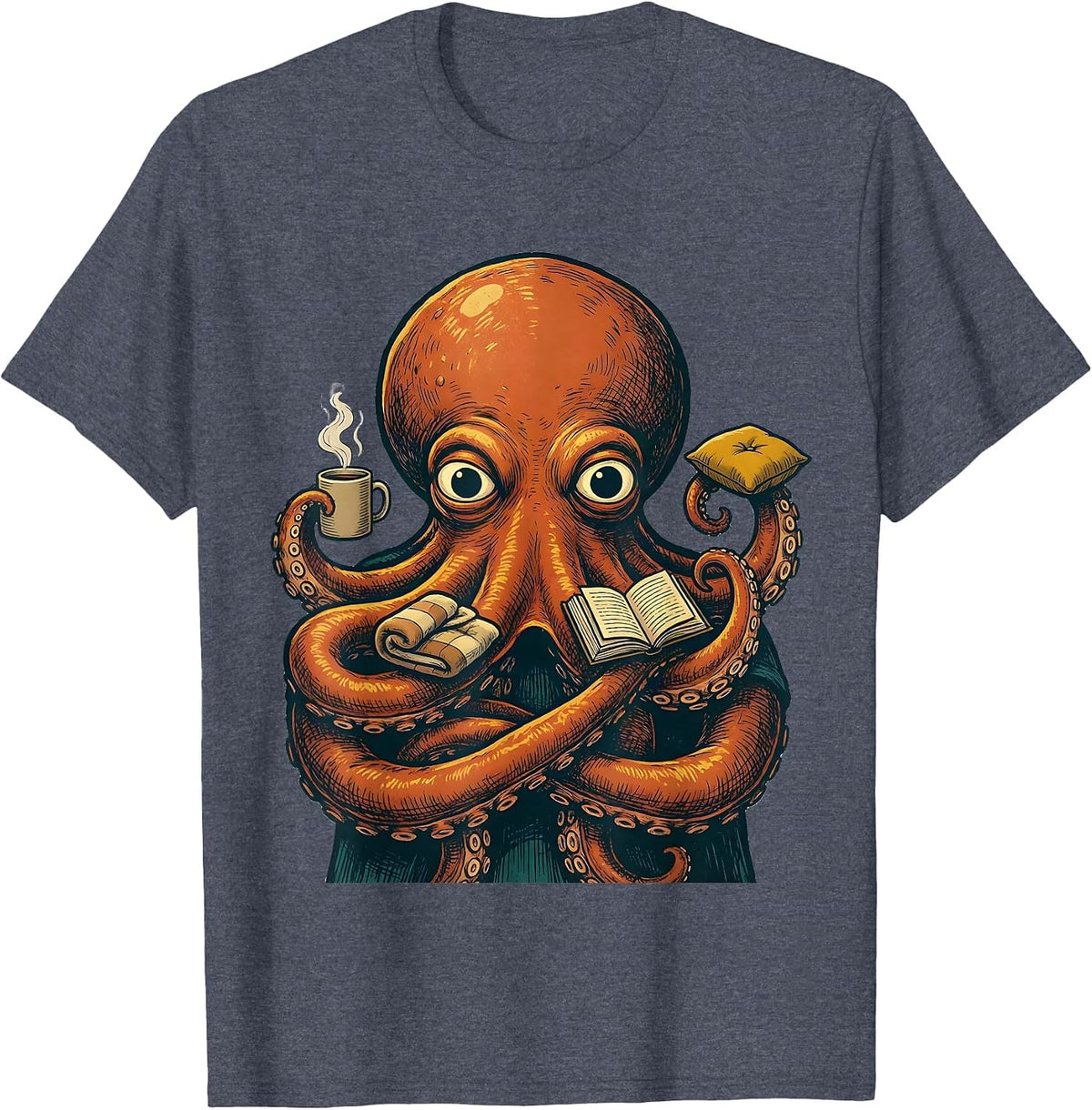 Storybook Octopus Cozy Objects Illustration Ocean Animal T-Shirt - Heather Blue