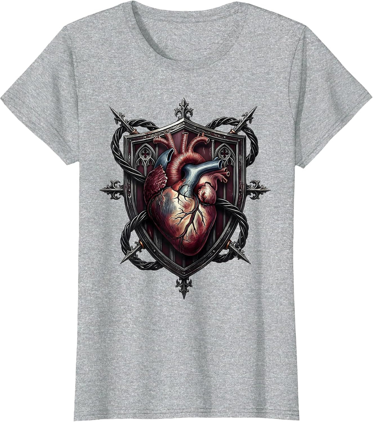 Grunge Human Heart Tangled in Electrical Wire T-Shirt - Heather Grey