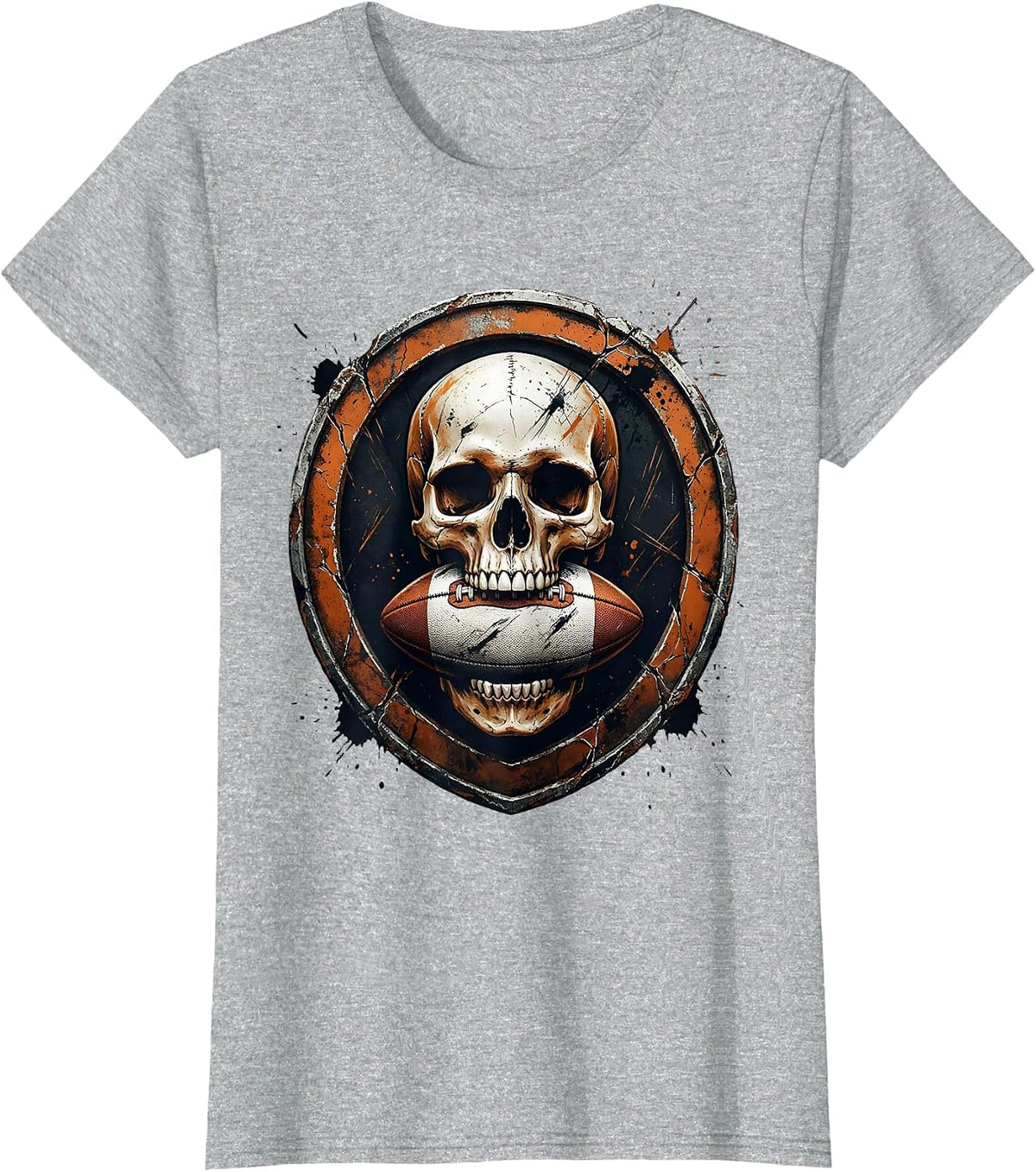 Skull Rugby Ball Mouth Guard Graphic T-Shirt - Heather Grey