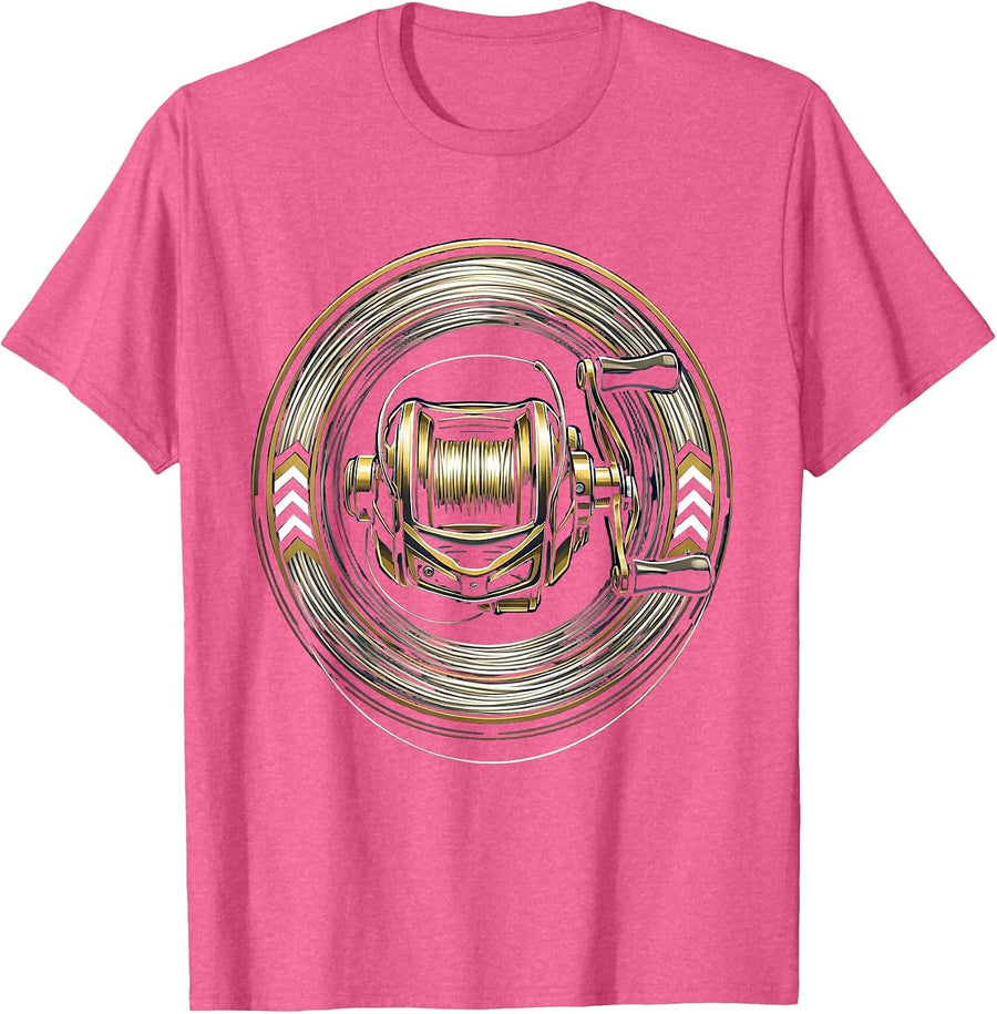 Spinning Reel Monofilament Line Fishing Graphic T-Shirt - Pink Heather