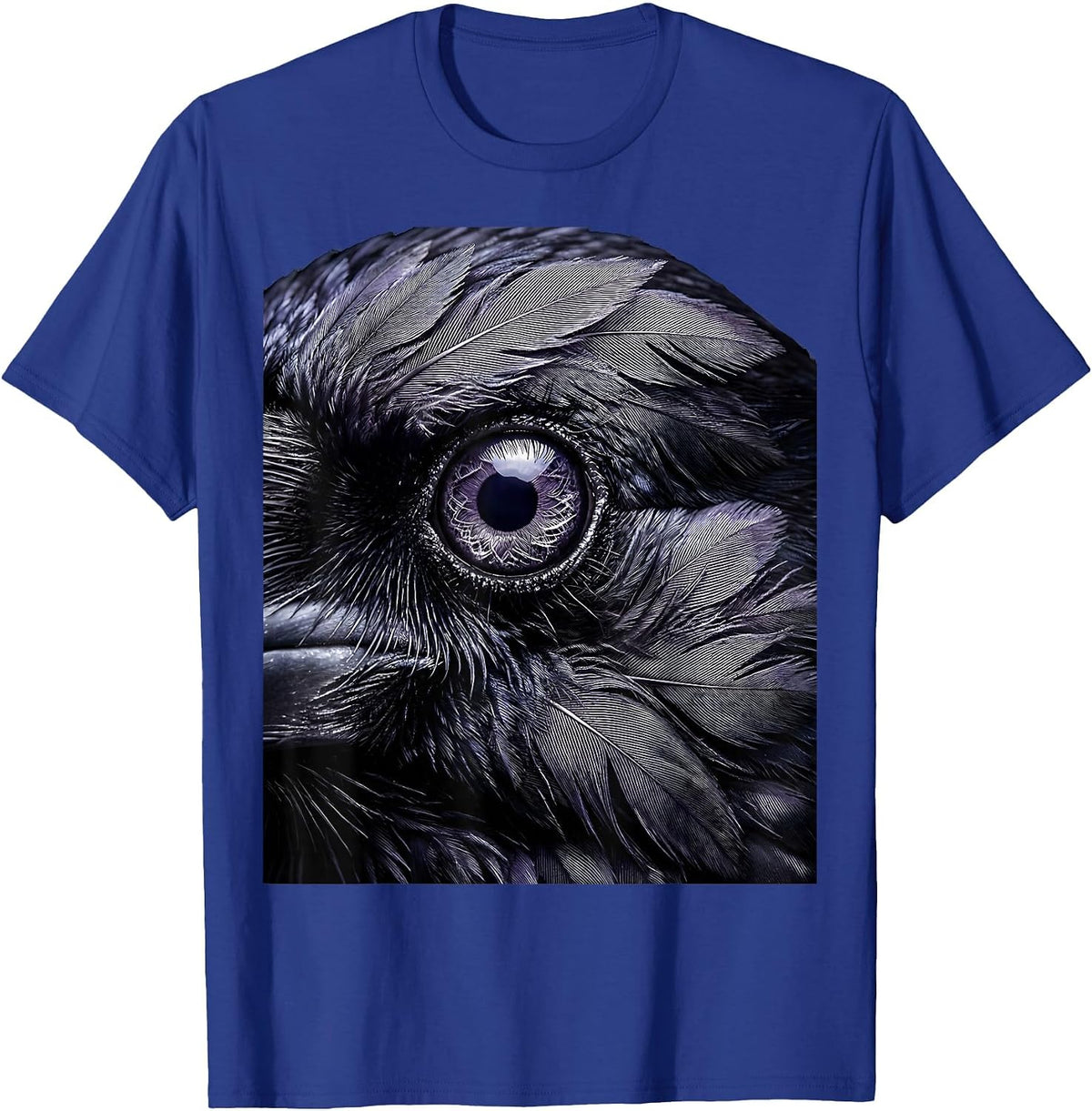 Close-Up Crow Eye Feather Detail Illustration T-Shirt - Royal Blue