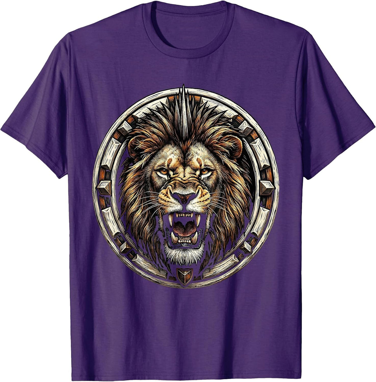 Roaring Mohawk Lion Rock Band Graphic T-Shirt - Purple