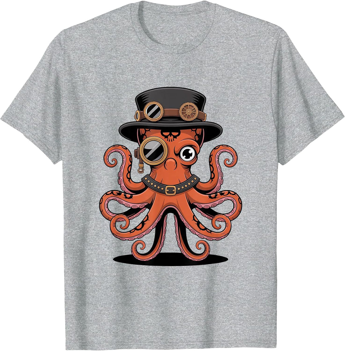 Octopus in Steampunk Style T-Shirt - Heather Grey