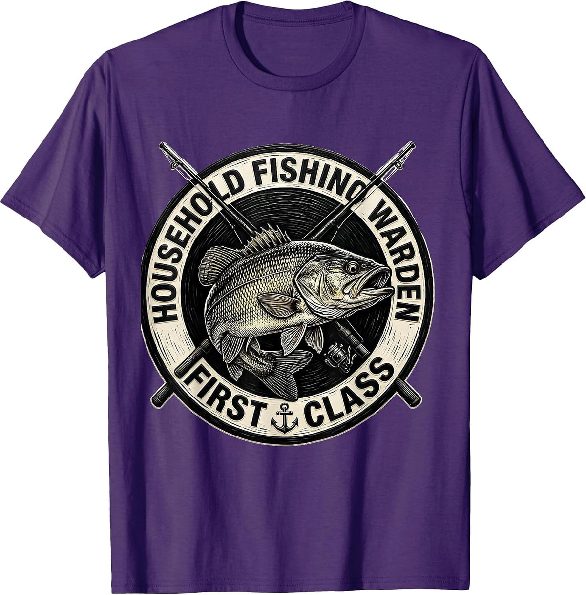 Men's Household Fishing Warden First Class Funny Fishing Humor T-Shirt - Purple