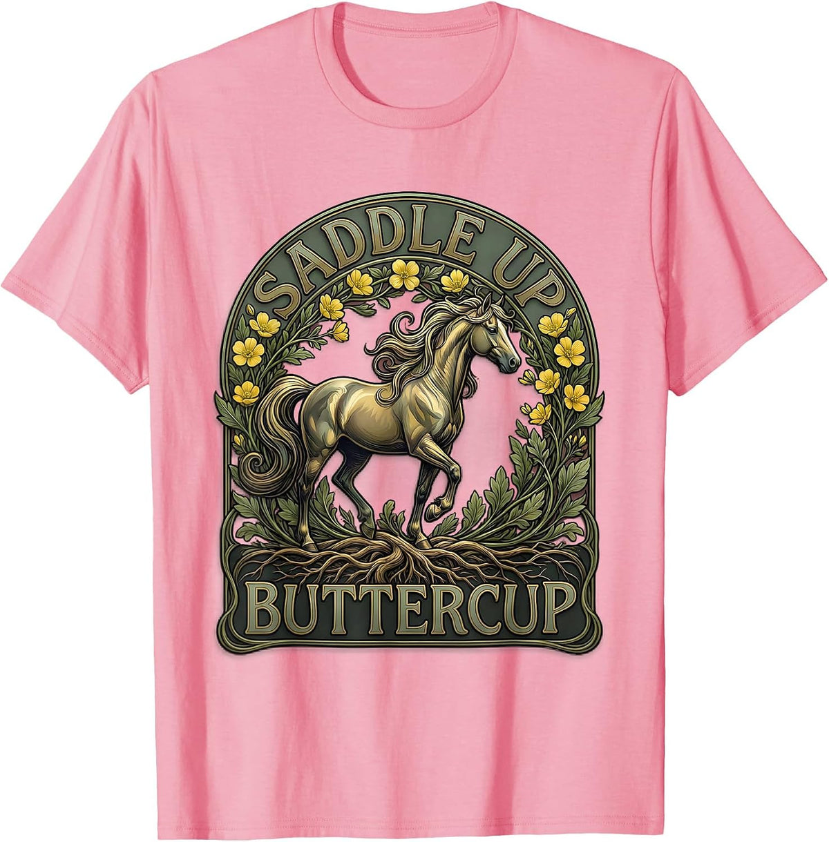 Men's Saddle Up Buttercup Horse Riding Design T-Shirt - Pink