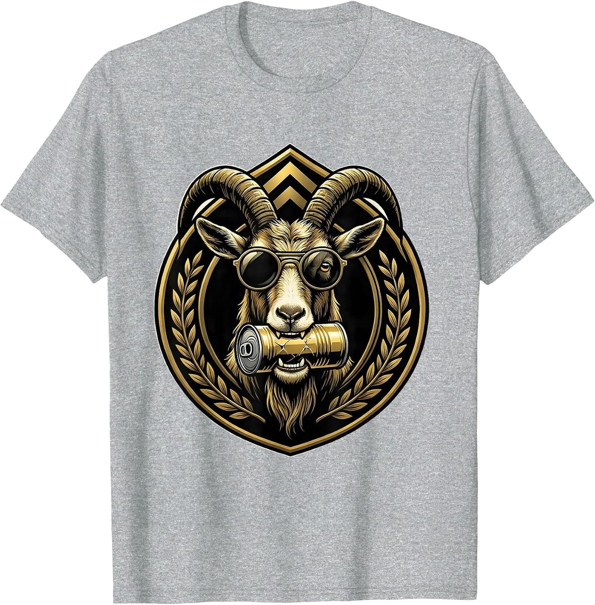 Men's Cool Goat Eating Tin Can With Tiny Sunglasses T-Shirt - Heather Grey