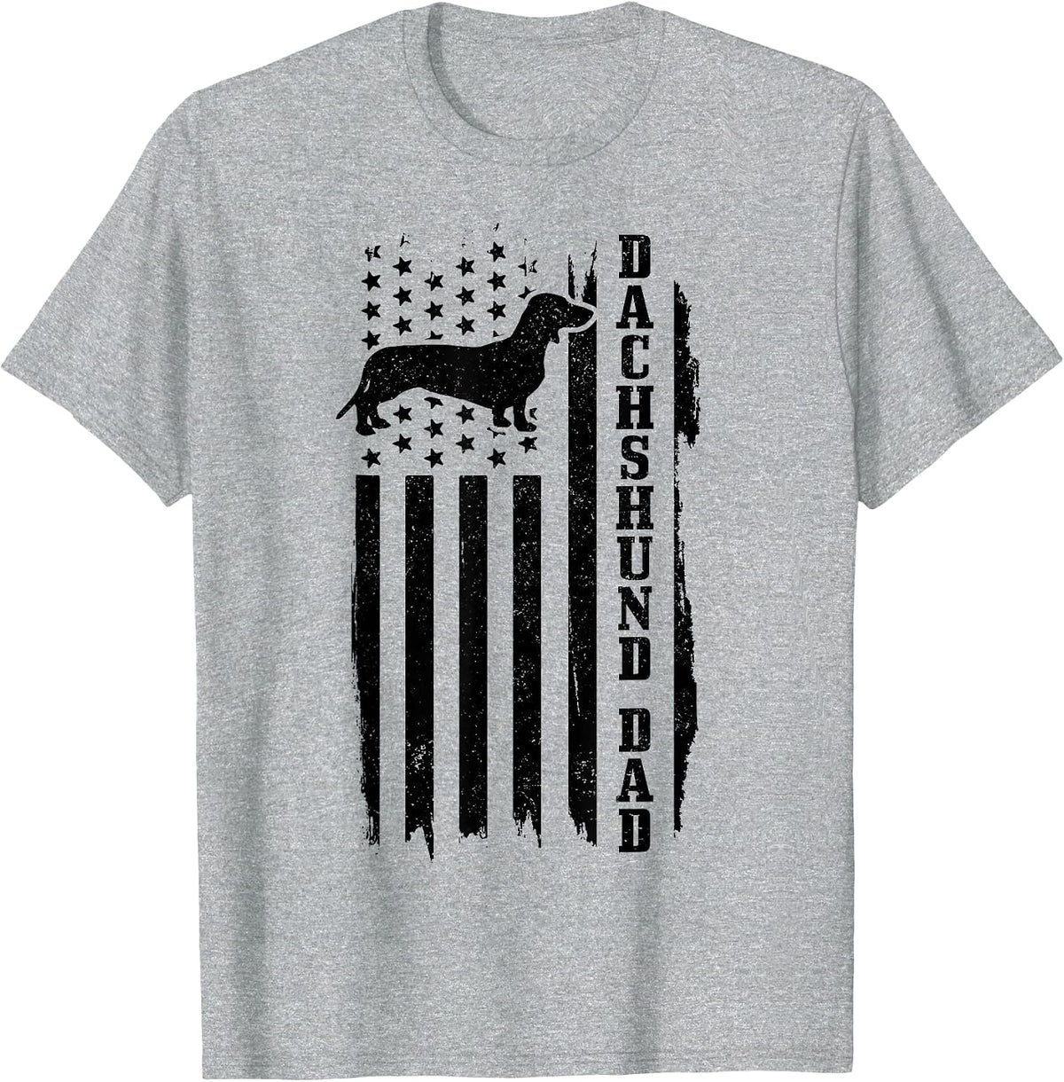 Dachshund Dad Vintage American Flag T-Shirt - Heather Grey