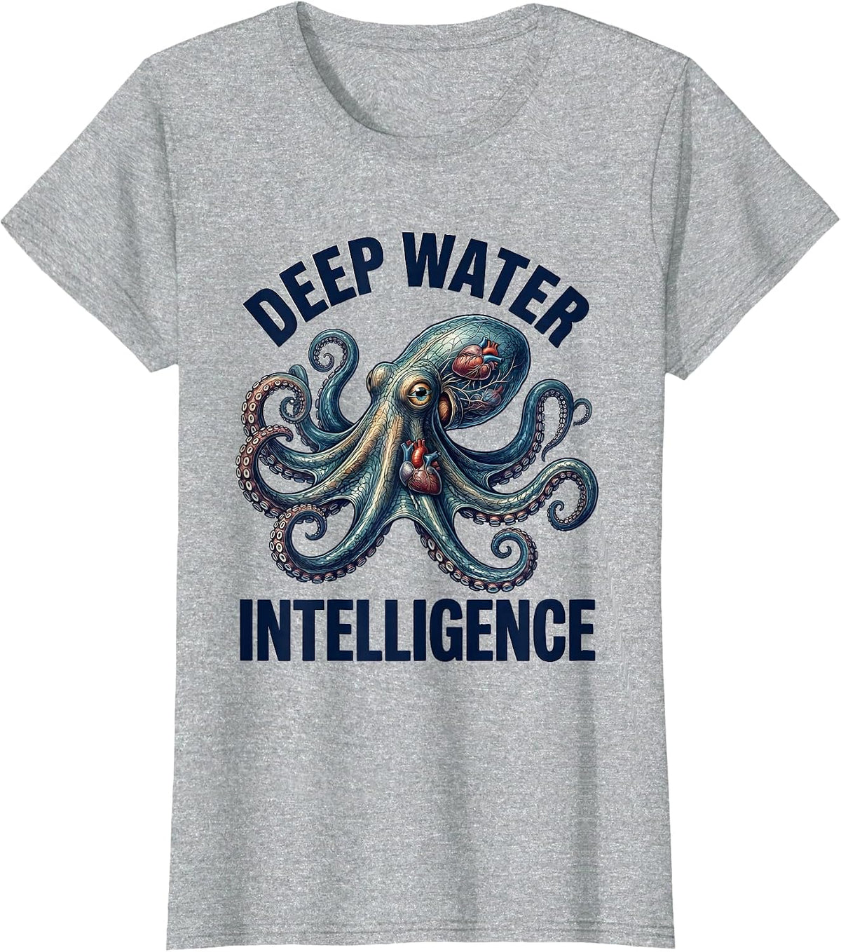Deep Water Intelligence Botanical Octopus Sea Creature Humor T-Shirt - Heather Grey