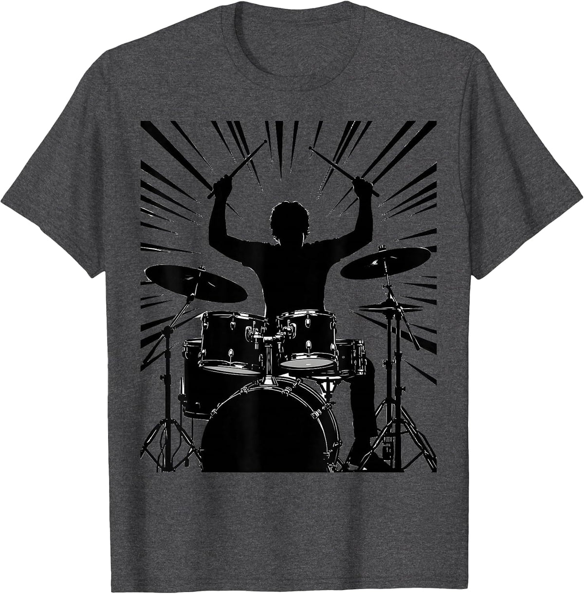 Drummer With Flying Drumsticks Concert Graphic T-Shirt - Dark Heather Grey