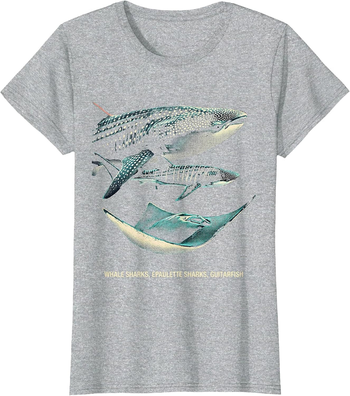 Whale Sharks, Epaulette Sharks, Guitarfish Ocean Lover T-Shirt - Heather Grey