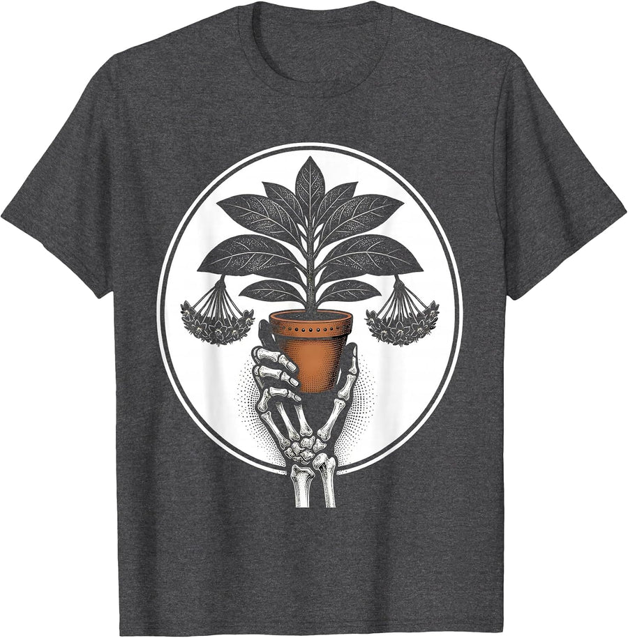 Men's Skeletal Hand Hoya Blackwork Plant Lover Grunge Humor T-Shirt - Dark Heather Grey