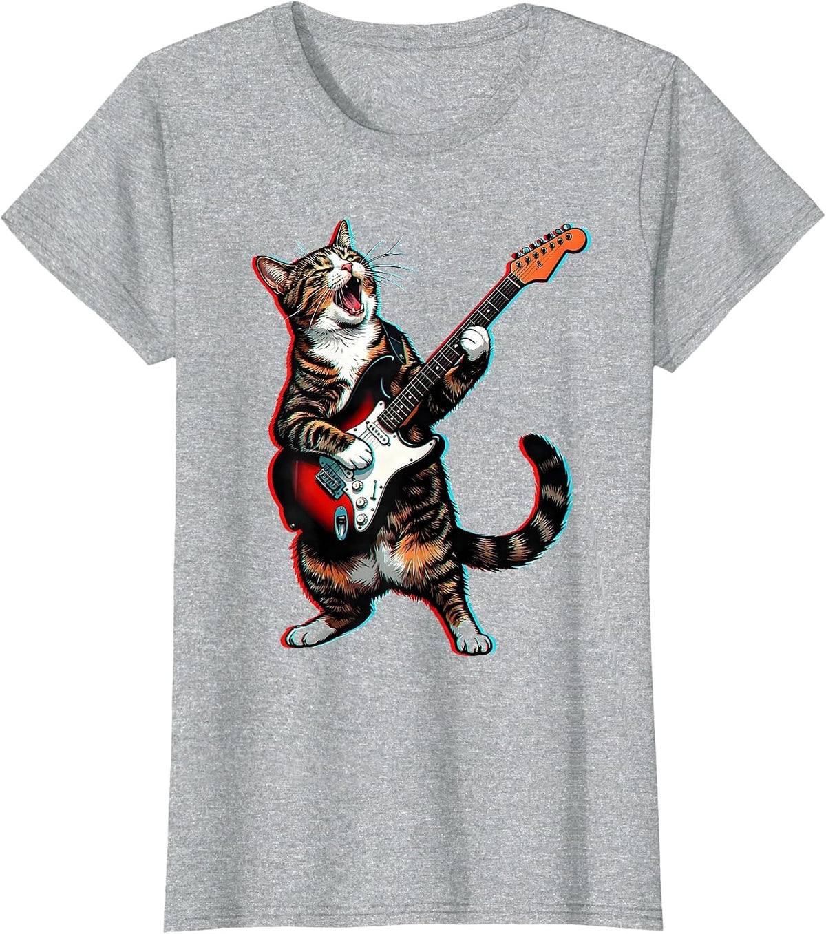 Rock Guitarist Cat Pop Art Funny Cat Lover Gift T-Shirt - Heather Grey