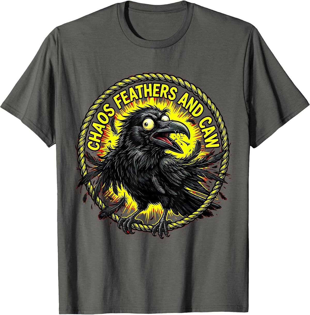 Chaos Feathers and Caw Crow Design T-Shirt - Asphalt Grey