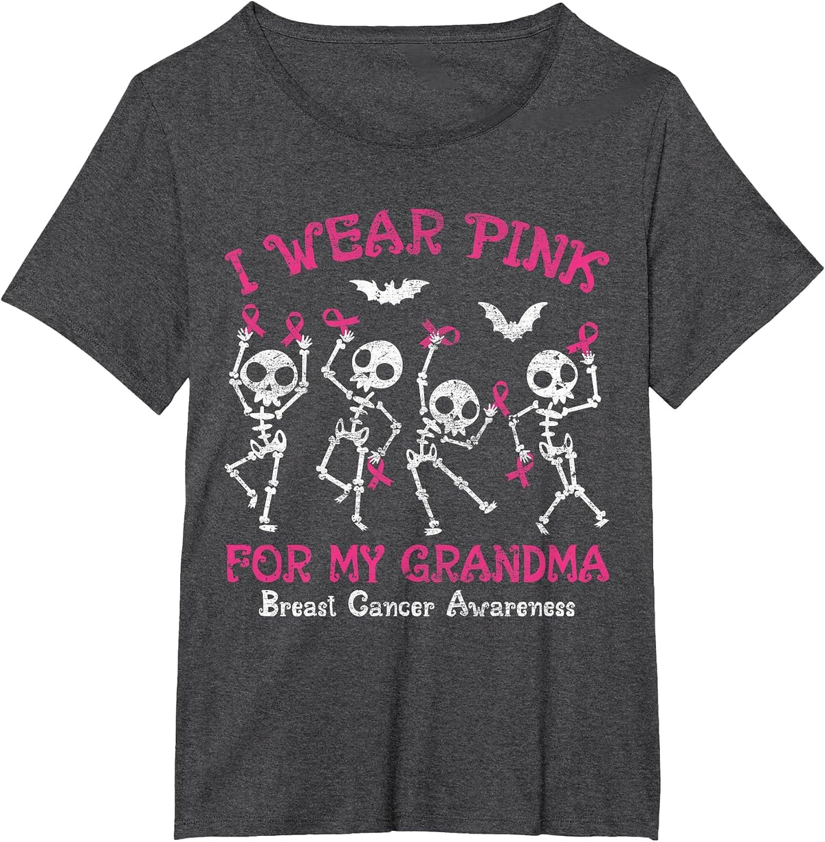 I Wear Pink for My Grandma Breast Cancer Awareness Skeletons T-Shirt - Dark Heather Grey