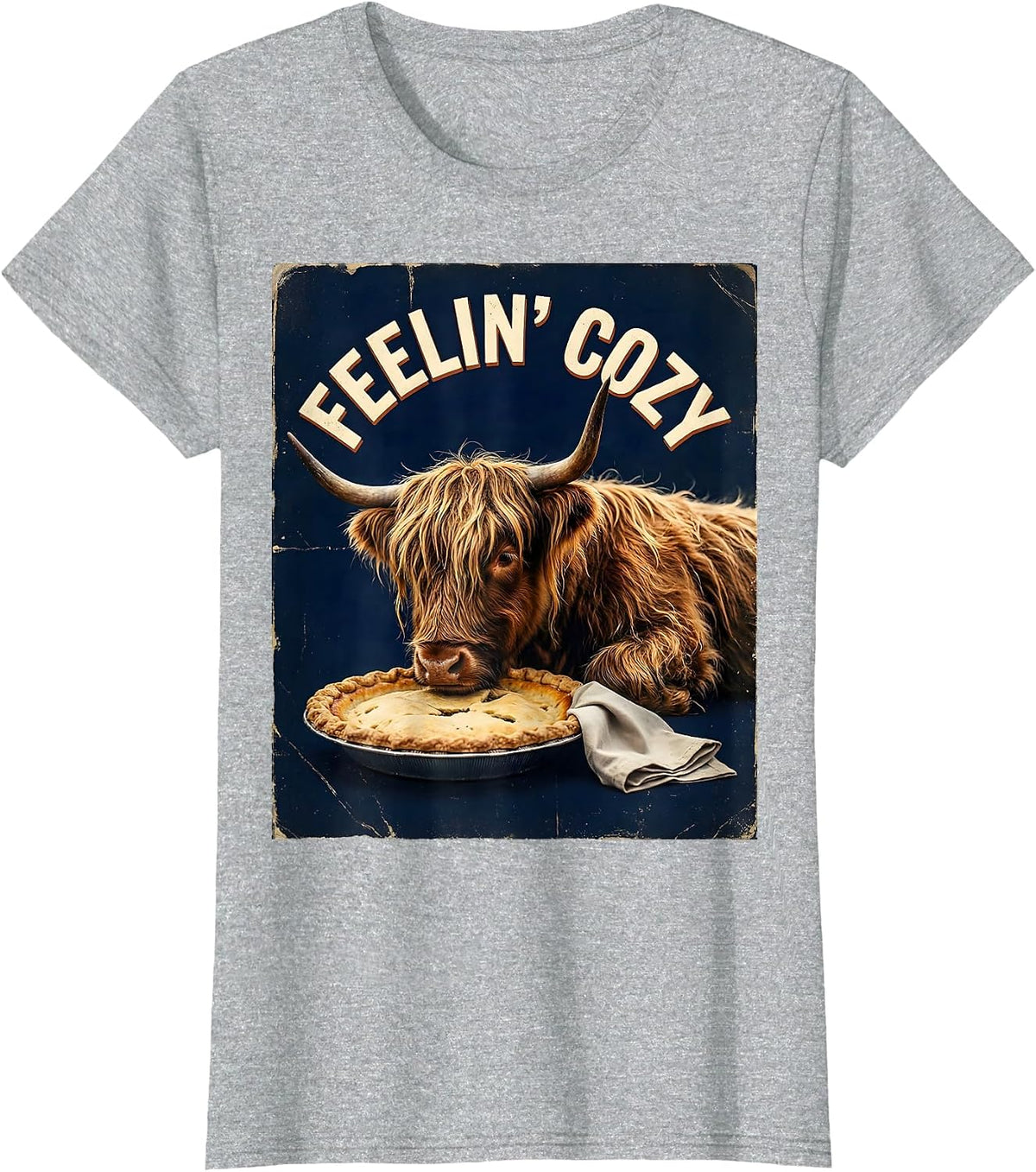Women's Feelin Cozy Vintage Highland Cow Thanksgiving Gratitude T-Shirt - Heather Grey