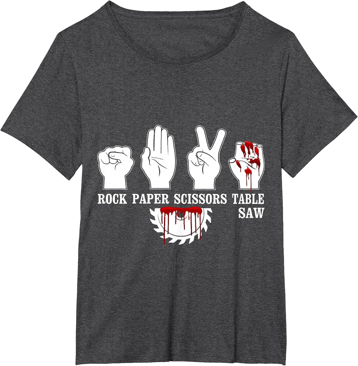 Rock Paper Scissor Table Saw Funny Carpentry Woodworking T-Shirt - Dark Heather Grey